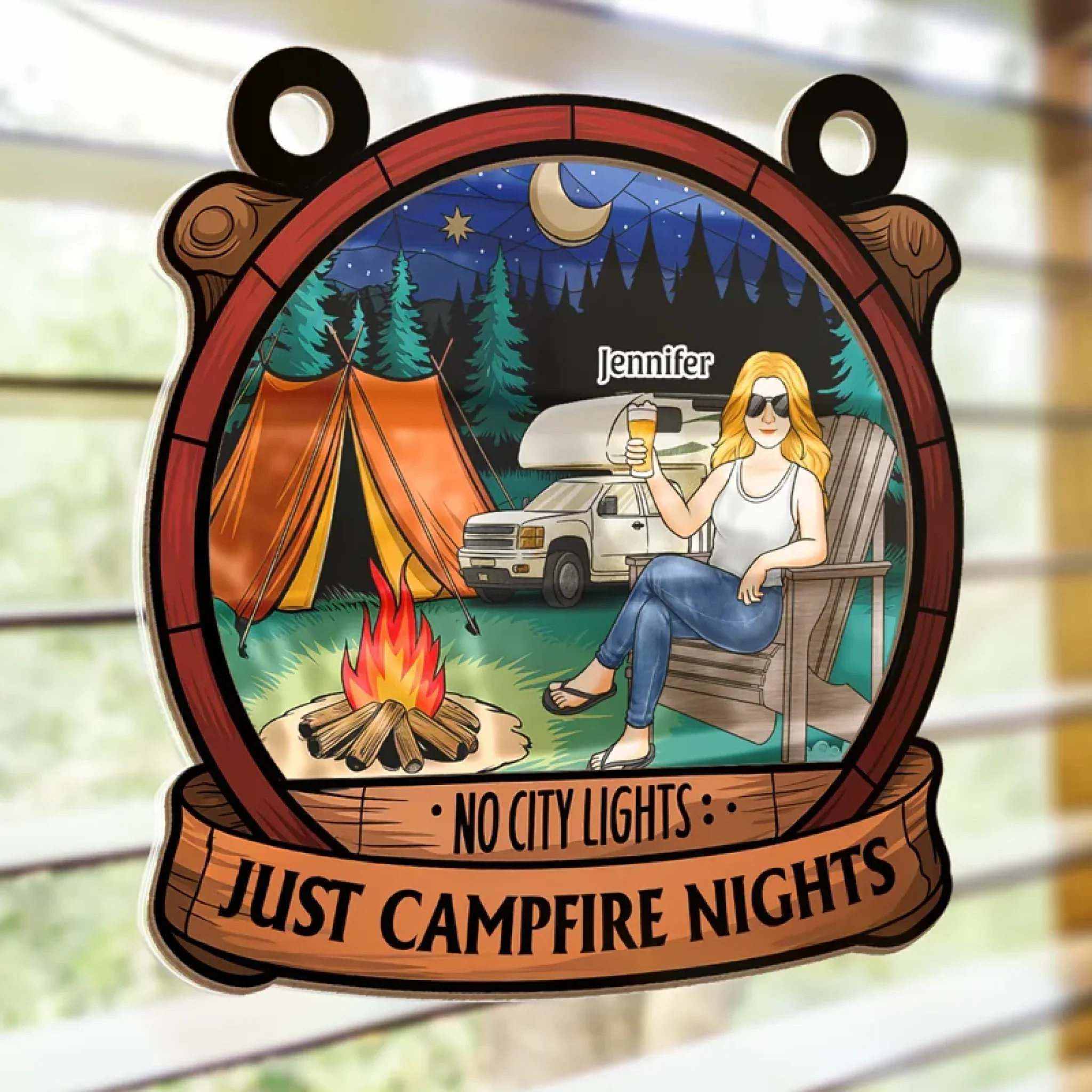 No City Lights - Camping Personalized Window Hanging Suncatcher Ornament - Gift For Camping Lovers - Image 4