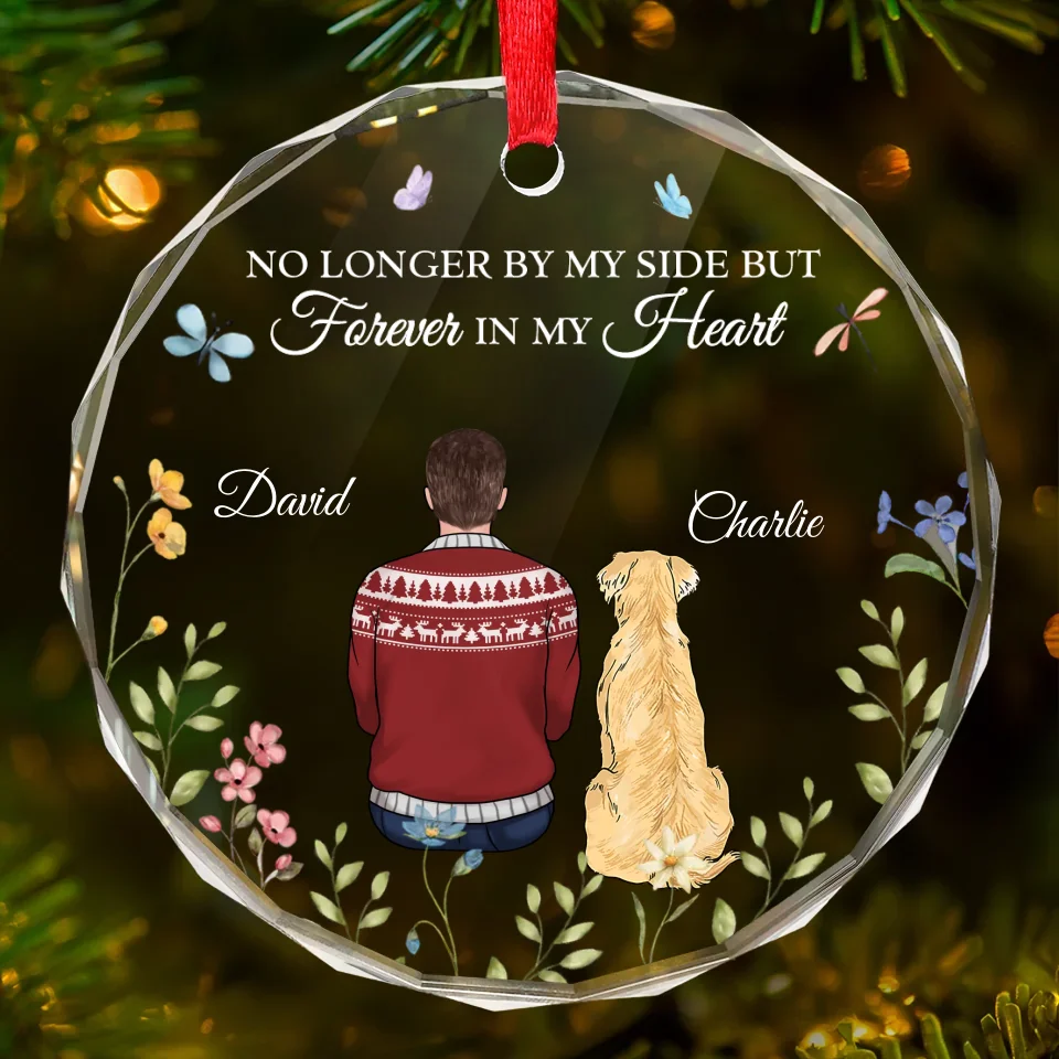 No Longer By My Side But Forever In My Heart - Memorial Personalized Custom Circle Glass Ornament - Sympathy Gift, Christmas Gift For Pet Owners, Pet Lovers - Image 2
