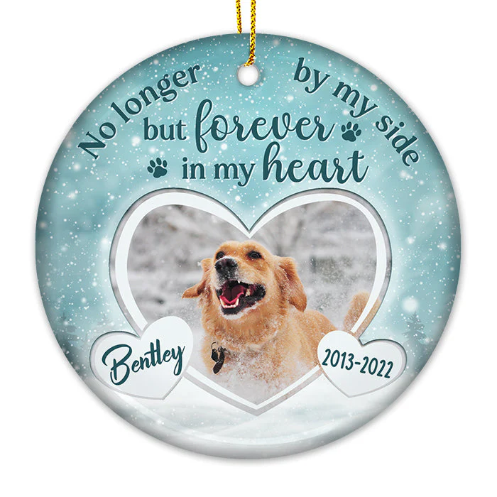 No Longer By Our Side - Personalized Custom Round Shaped Ceramic Photo Christmas Ornament - Upload Image, Memorial Gift, Sympathy Gift, Christmas Gift - Image 3