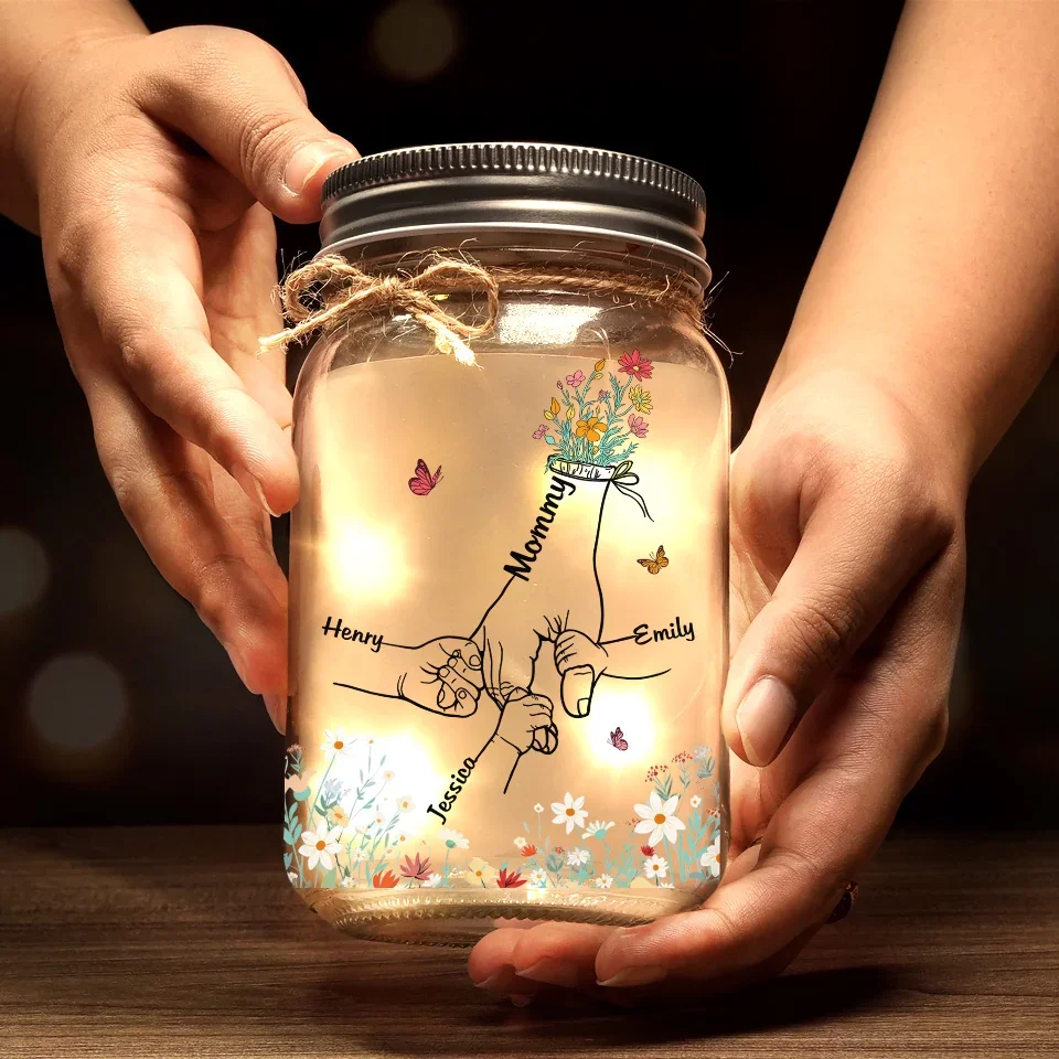 No Matter How Big We Get, We Will Always Reach For You - Family Personalized Custom Mason Jar Light - Gift For Mom, Grandma - Image 3