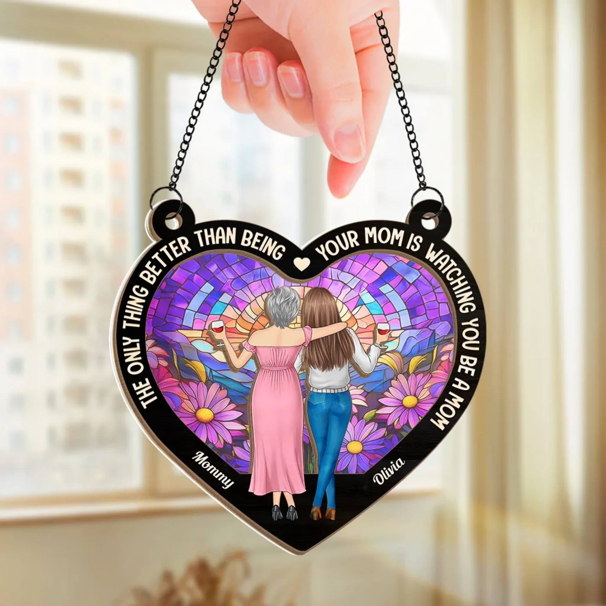 No One Loves Like A Mom - Family Personalized Window Hanging Suncatcher - Gift For Mom, Daughter - Image 3