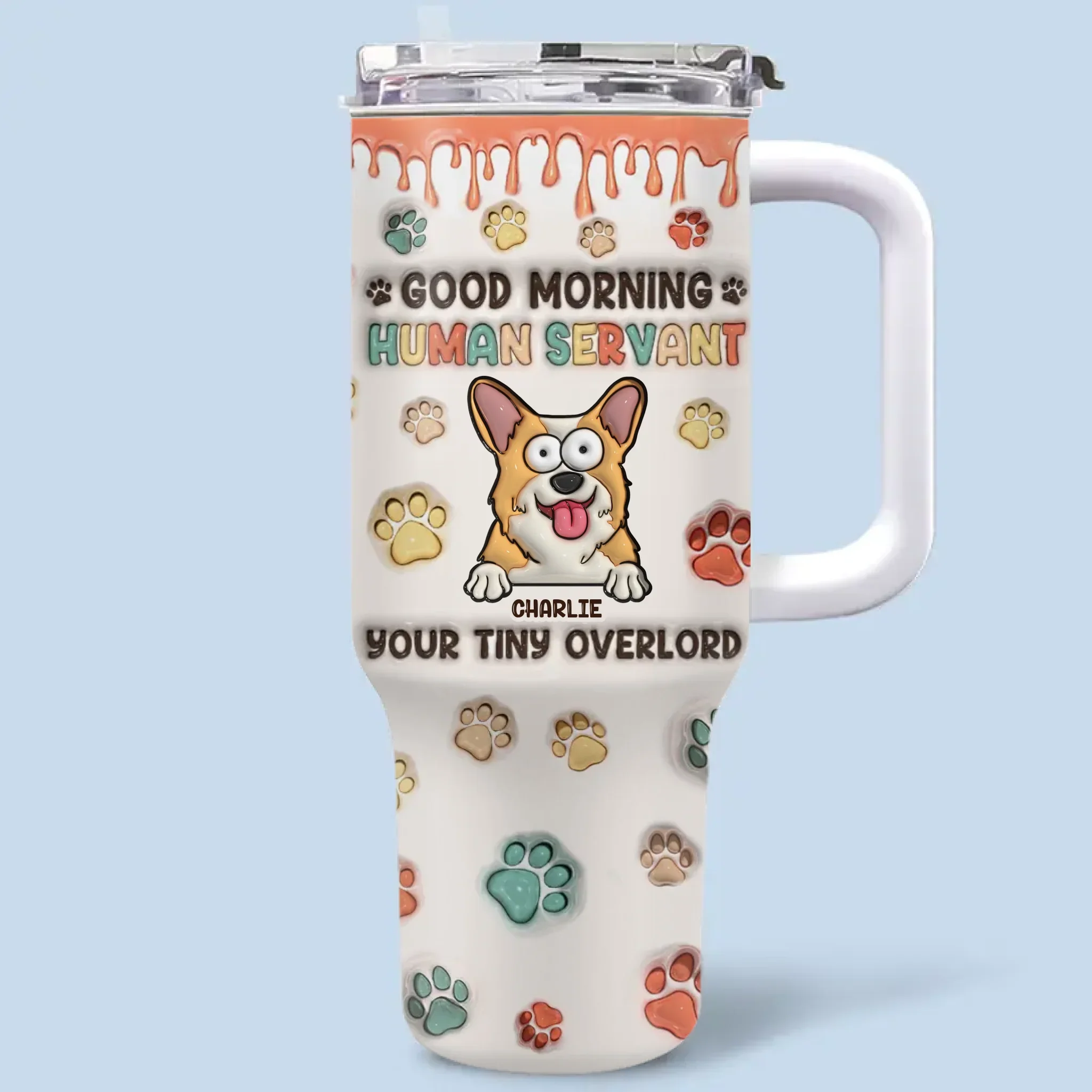 Not A Home Without Paw Prints - Dog & Cat Personalized Custom 3D Inflated Effect Printed 40 Oz Stainless Steel Tumbler With Handle - Gift For Pet Owners, Pet Lovers - Image 2