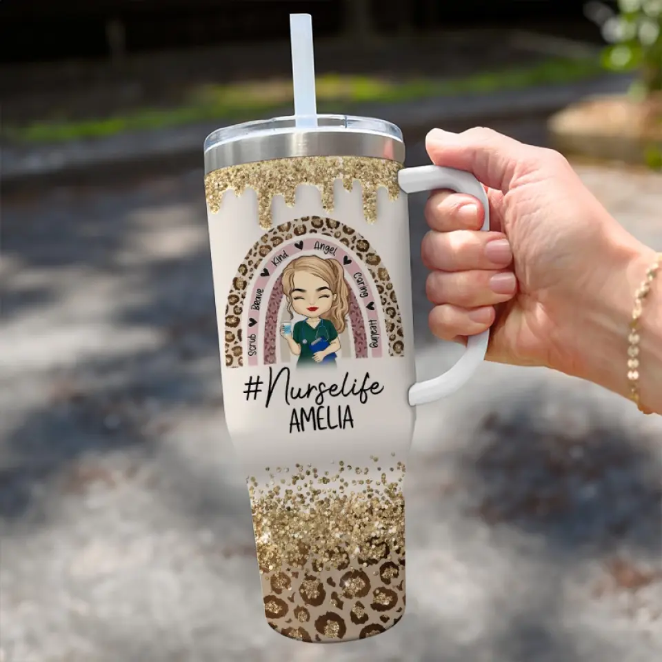 Not All Angels Have Wings - Nurse Personalized Custom 40 Oz Stainless Steel Tumbler With Handle - Appreciation, Thank You Gift, Nurse Life, Doctor Life - Image 3