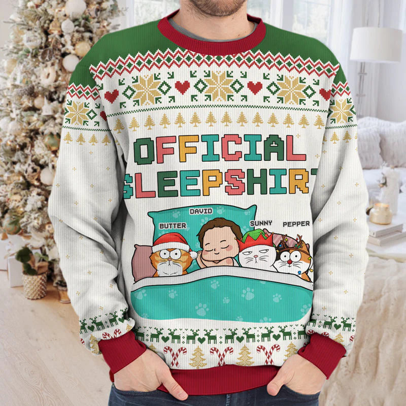 Official Sleepshirt - Cat Personalized Custom Ugly Sweatshirt - Unisex Wool Jumper - Christmas Gift For Pet Owners, Pet Lovers - Image 4