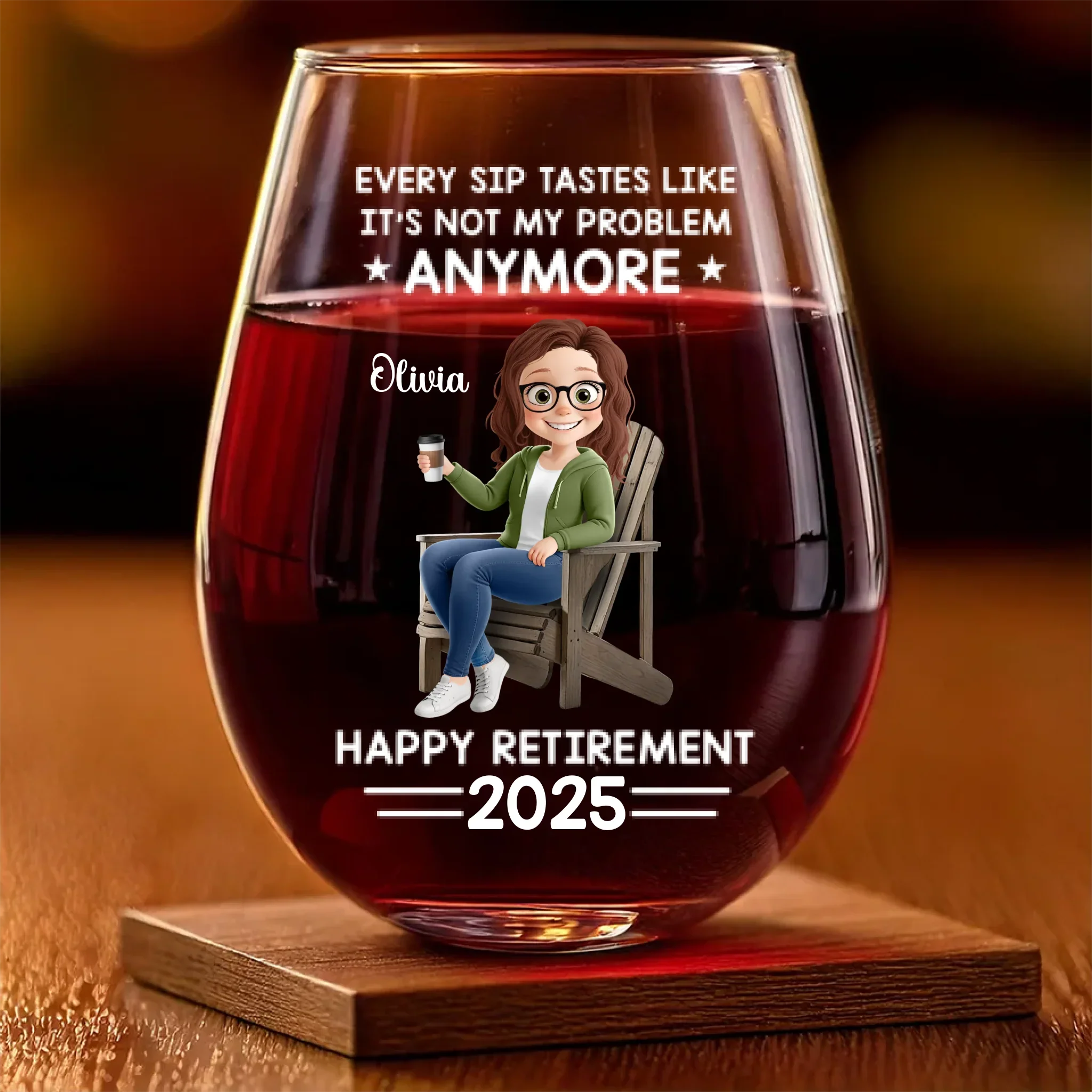 Officially Off The Clock - Personalized Custom Wine Glass - Appreciation, Retirement Gift For Yourself, Best Friends, Siblings, Family Members, Coworkers - Image 2