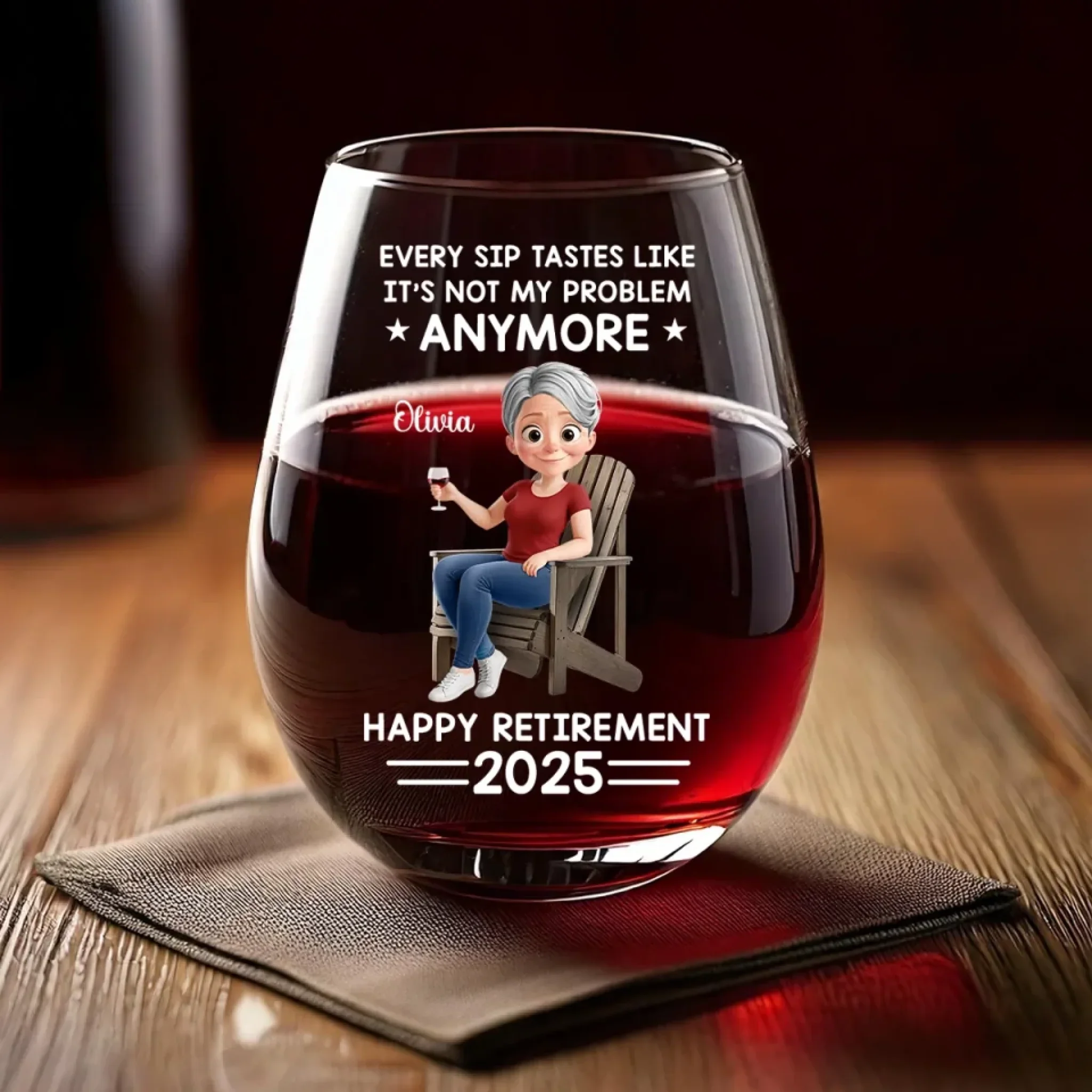 Officially Off The Clock - Personalized Custom Wine Glass - Appreciation, Retirement Gift For Yourself, Best Friends, Siblings, Family Members, Coworkers - Image 4