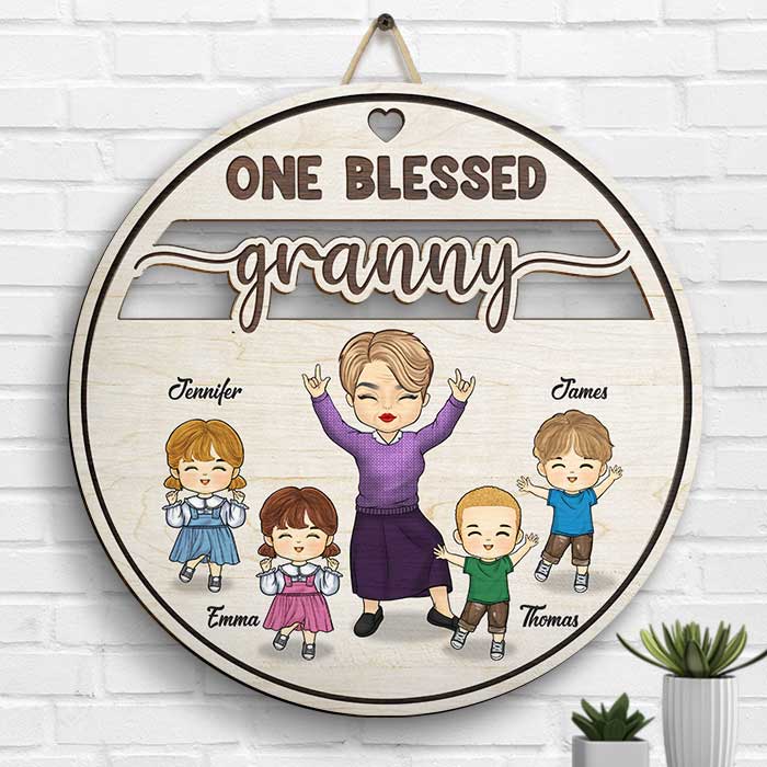 One Blessed Grandma - Personalized Shaped Wood Sign - Gift For Grandma, Grandparents - Image 2