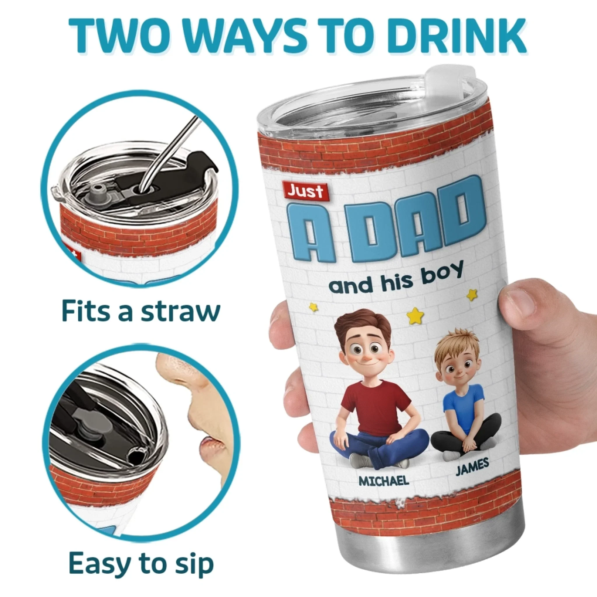 One Dad, One Kid And Infinite Chaos - Family Personalized Custom Tumbler - Father's Day, Gift For Dad - Image 4