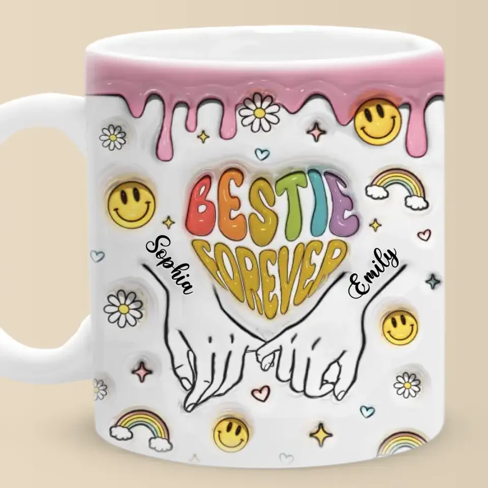 One Soul, Two Bodies - Bestie Personalized Custom 3D Inflated Effect Printed Mug - Gift For Best Friends, BFF, Sisters - Image 2