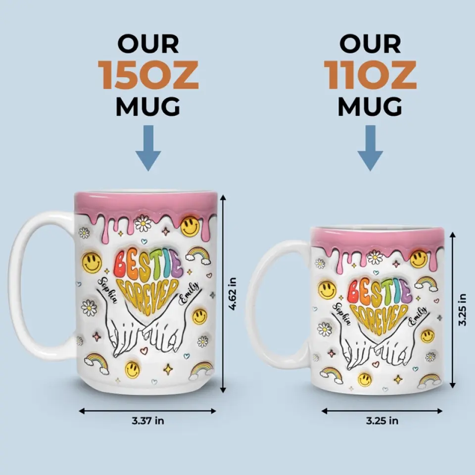 One Soul, Two Bodies - Bestie Personalized Custom 3D Inflated Effect Printed Mug - Gift For Best Friends, BFF, Sisters - Image 5