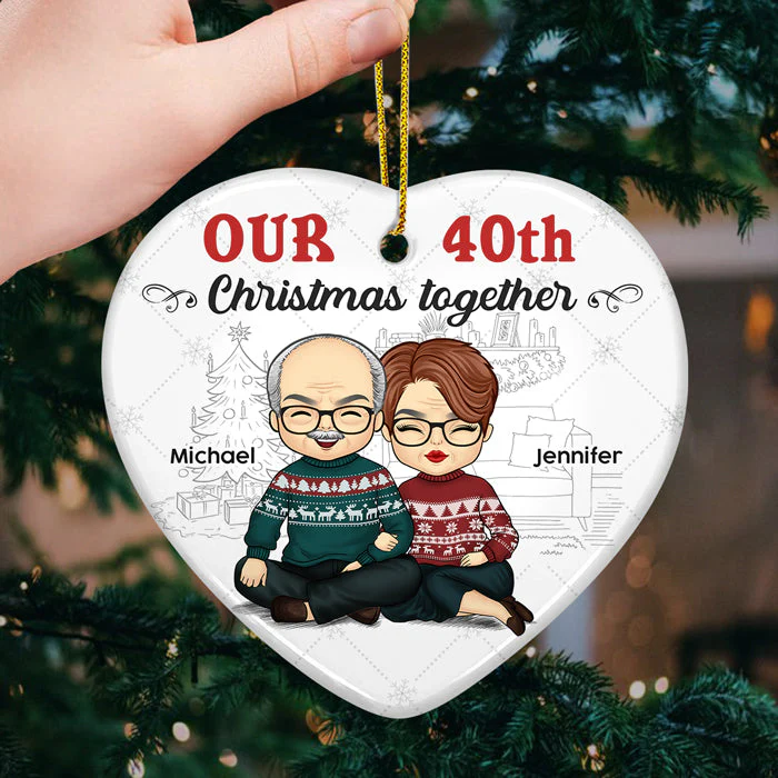 Our Christmas Together - Personalized Custom Heart Shaped Ceramic Christmas Ornament - Gift For Couple, Husband Wife, Anniversary, Engagement, Wedding, Marriage Gift, Christmas Gift - Image 2
