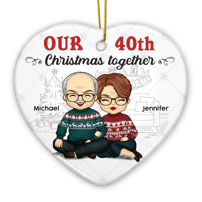 Our Christmas Together - Personalized Custom Heart Shaped Ceramic Christmas Ornament - Gift For Couple, Husband Wife, Anniversary, Engagement, Wedding, Marriage Gift, Christmas Gift - Image 3