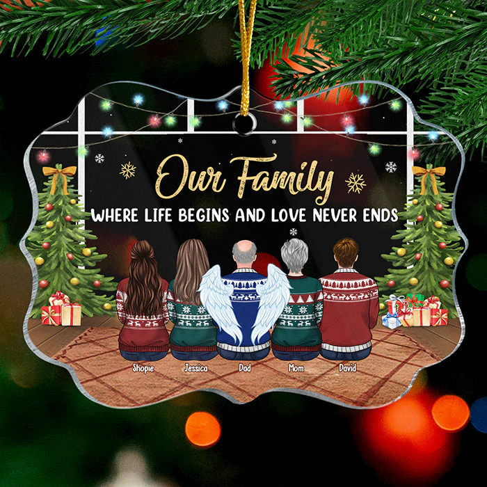 Our Family Where Love Never Ends - Personalized Custom Benelux Shaped Acrylic Christmas Ornament - Gift For Family, Christmas Gift - Image 2