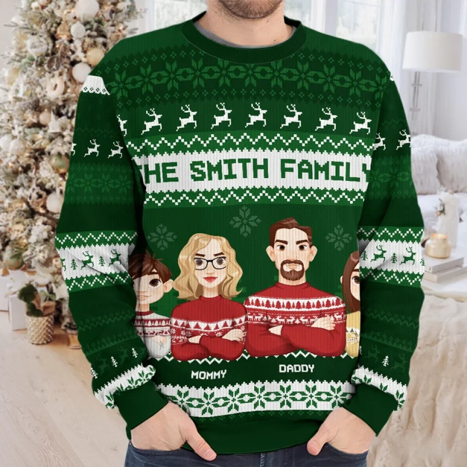 Our Family’s Love Shines Brightest At Christmas - Family Personalized Custom Ugly Sweatshirt - Unisex Wool Jumper - Christmas Gift For Family Members - Image 3