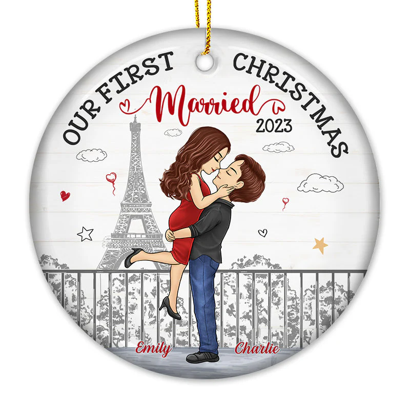 Our First Christmas - Couple Personalized Custom Ornament - Ceramic Round Shaped - Christmas Gift For Husband Wife, Anniversary - Image 3