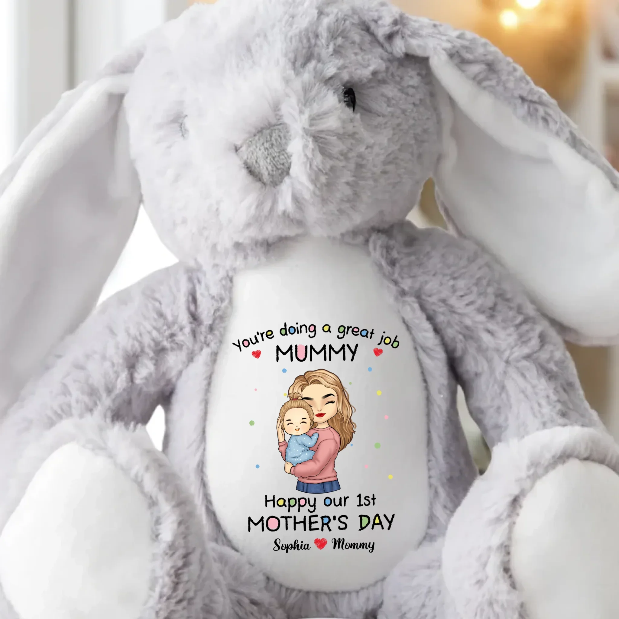 Our First Mother's Day Together - Family Personalized Custom Easter Bunny Plush - Mother's Day, Baby Shower Gift, Gift For First Mom - Image 5