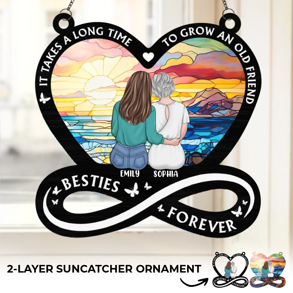Our Friendship Is A Treasure I Cherish - Bestie Personalized Window Hanging Suncatcher Ornament - Gift For Best Friends, BFF, Sisters - Image 2