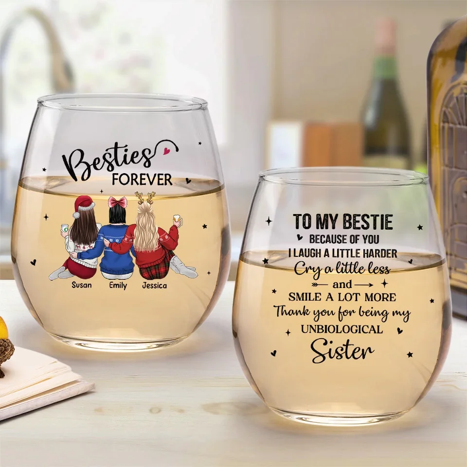 Our Friendship Is Endless - Bestie Personalized Custom Wine Glass - Gift For Best Friends, BFF, Sisters - Image 4