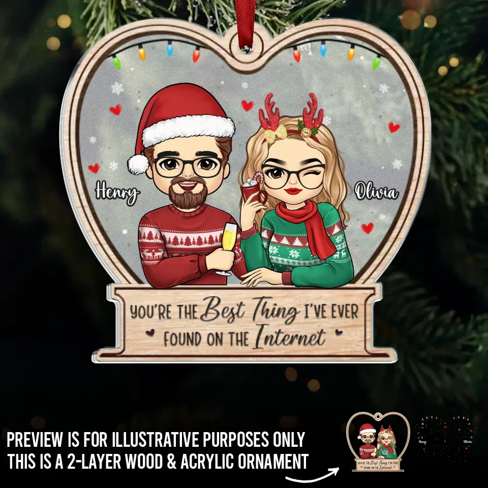 Our Hearts Glow With Love This Christmas - Couple Personalized Custom Wood & Acrylic Ornament - Christmas Gift For Husband Wife, Anniversary - Image 2