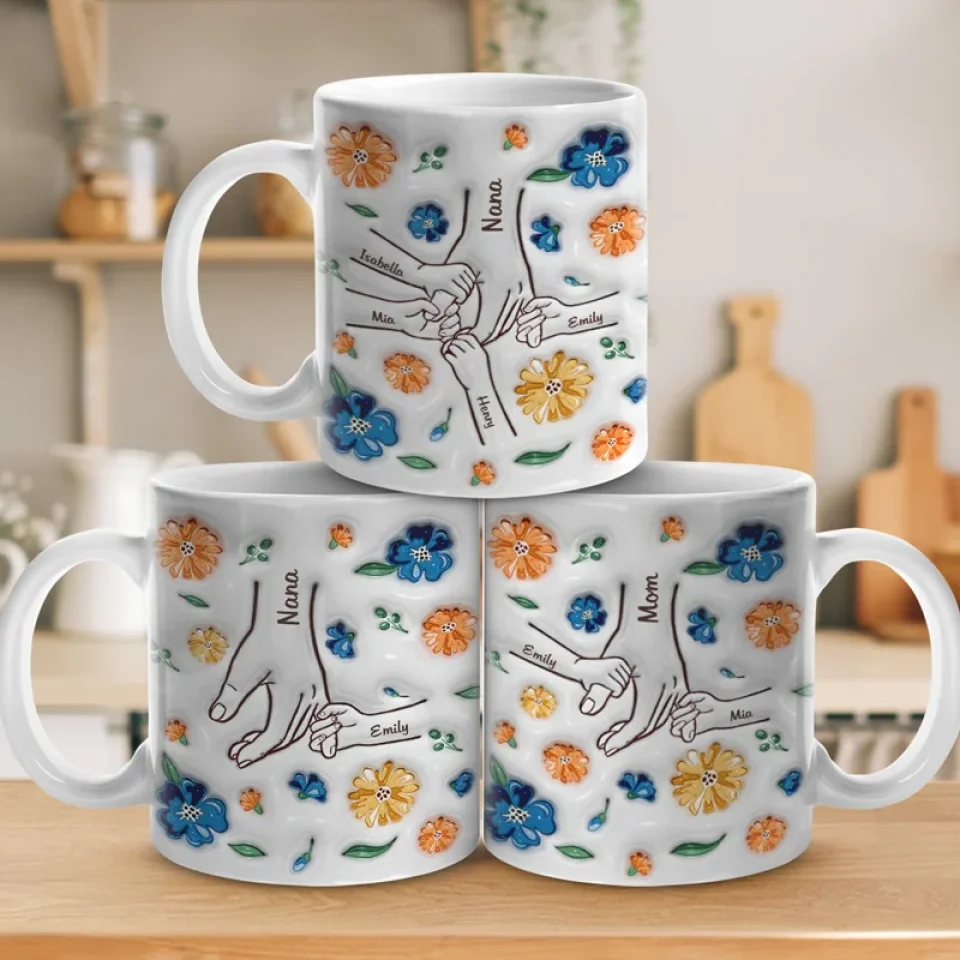 Our Hearts In Mom's Loving Hands - Family Personalized Custom 3D Inflated Effect Printed Mug - New Arrival, Mother's Day, Gift For Mom, Grandma - Image 5
