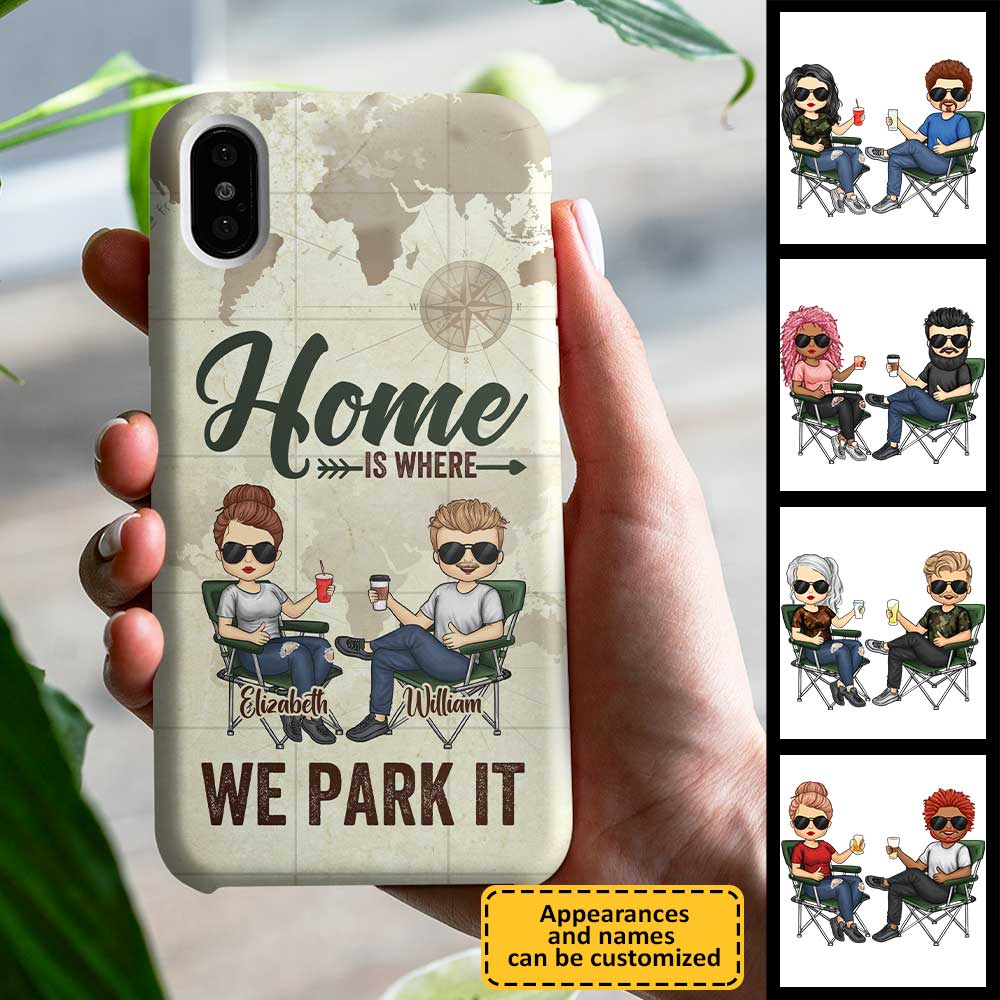 Our Home Is Where We Park It - Gift For Camping Couples, Husband Wife - Personalized Phone Case - Image 3