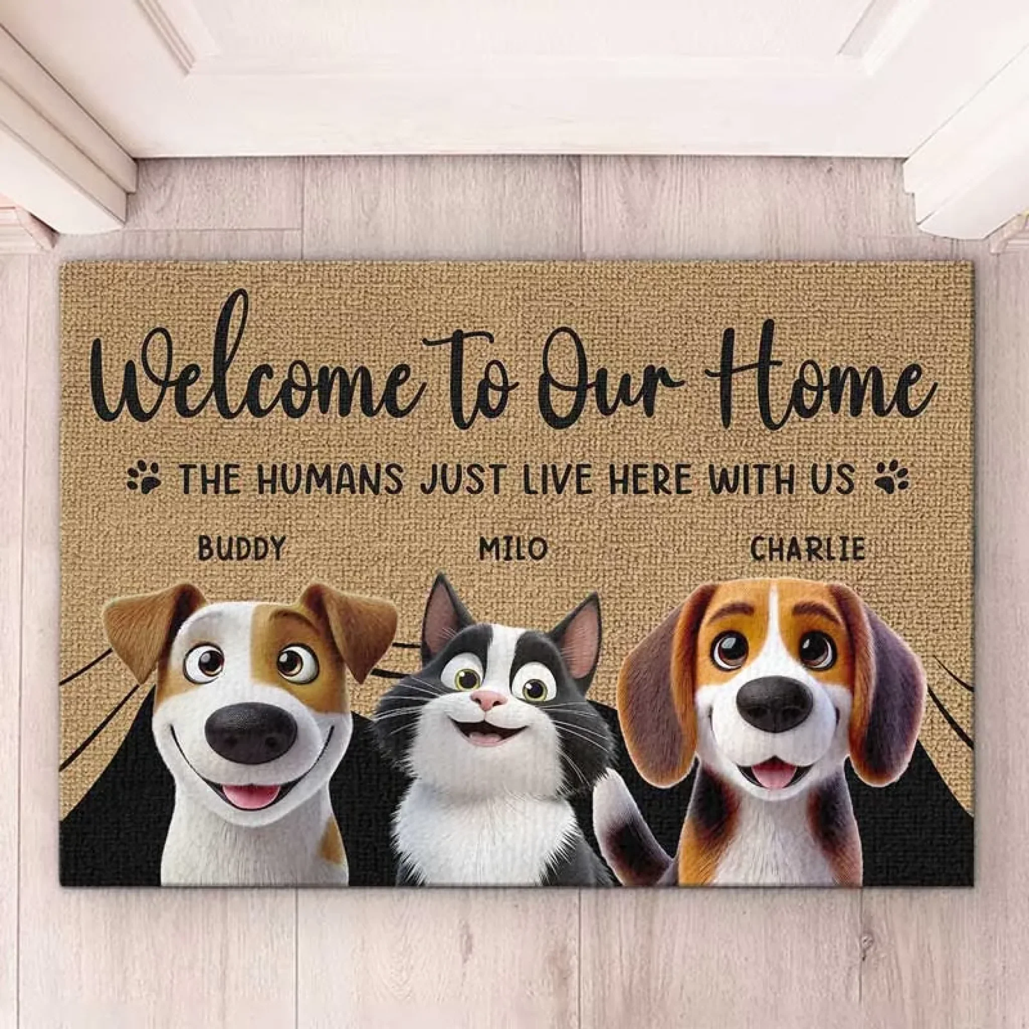 Our Home Runs On Love - Dog & Cat Personalized Custom Home Decor Decorative Mat - House Warming Gift For Pet Owners, Pet Lovers