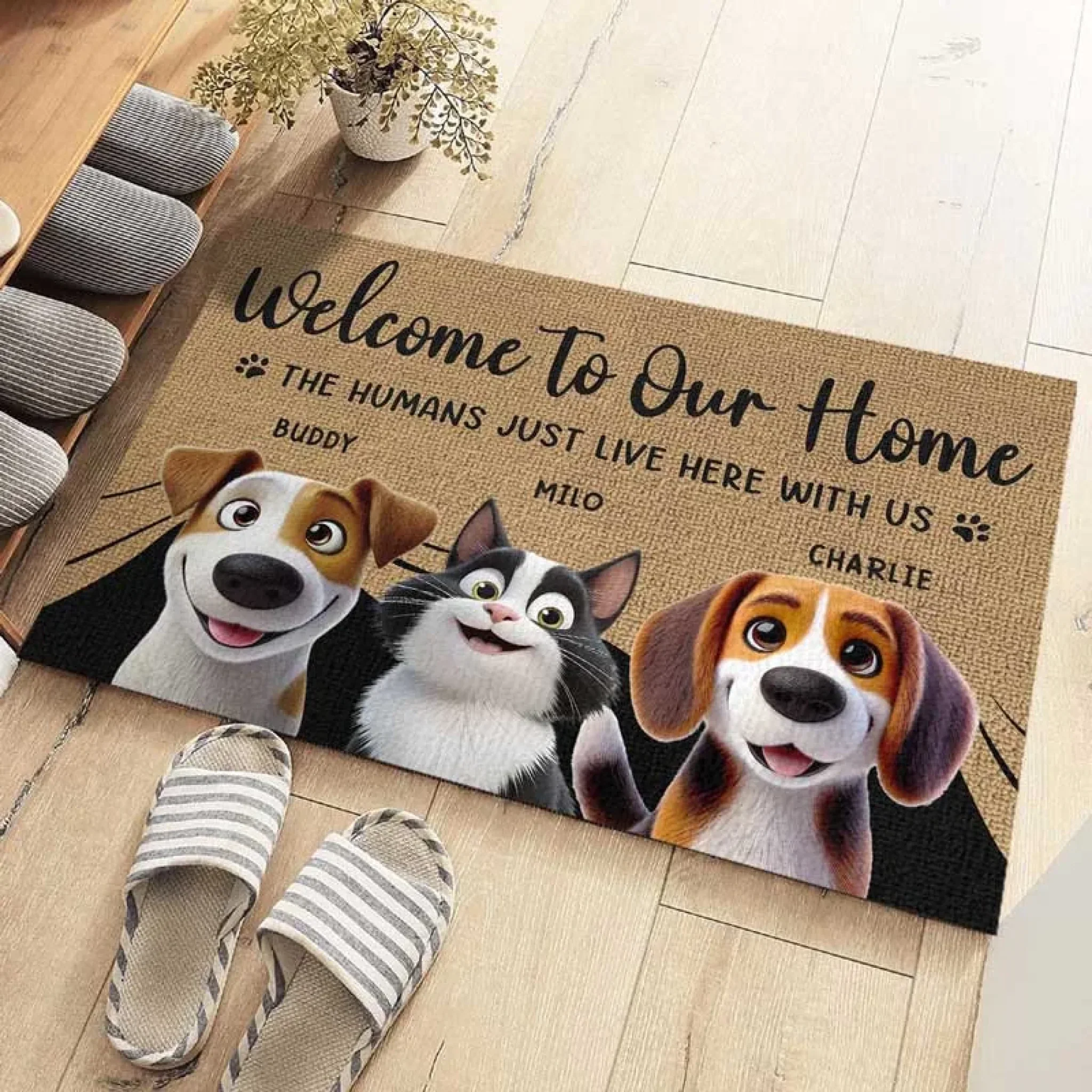 Our Home Runs On Love - Dog & Cat Personalized Custom Home Decor Decorative Mat - House Warming Gift For Pet Owners, Pet Lovers - Image 3