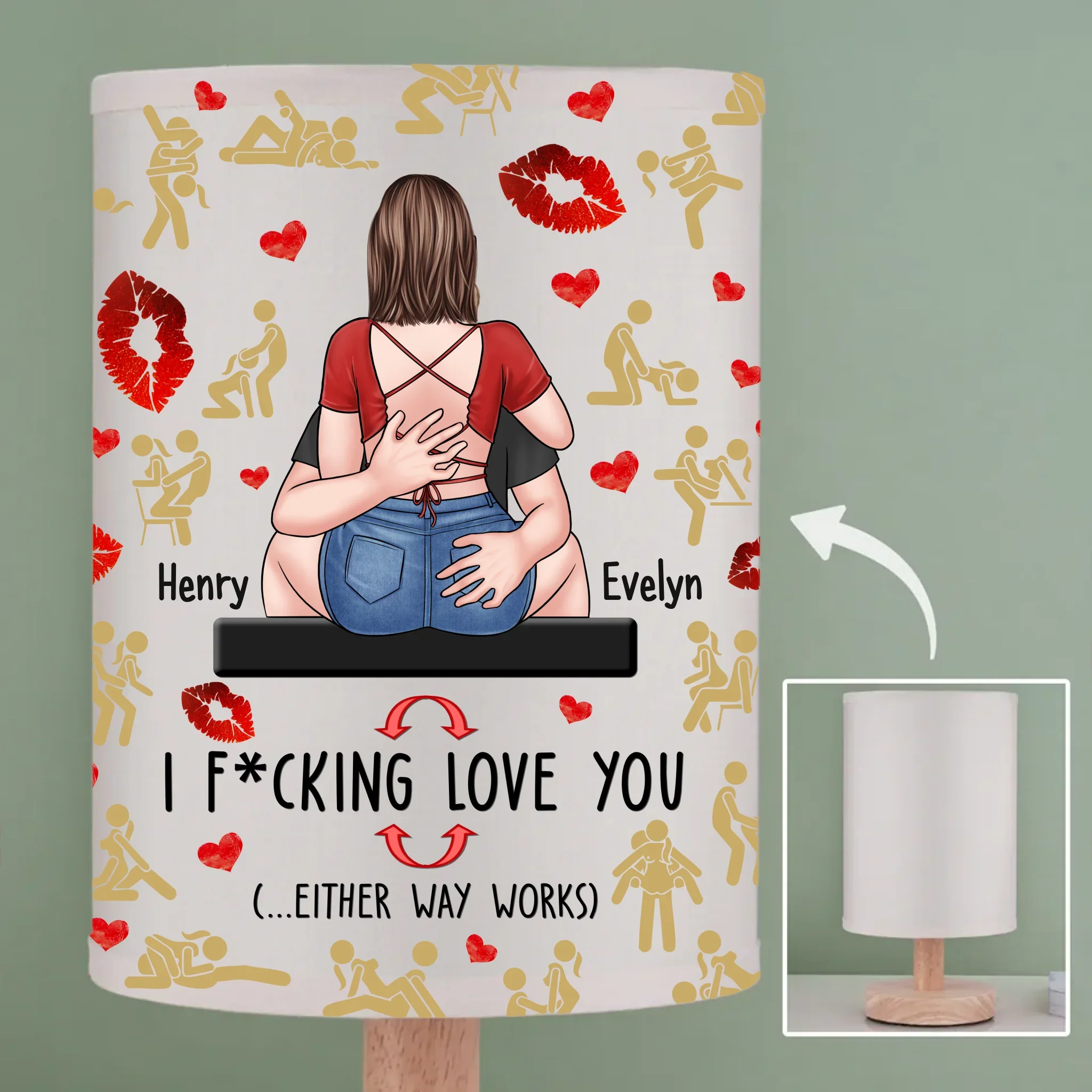 Our Love Comes With Positions - Couple Personalized Custom Linen Bedside Table Lamp - Gift For Husband Wife, Anniversary - Image 2
