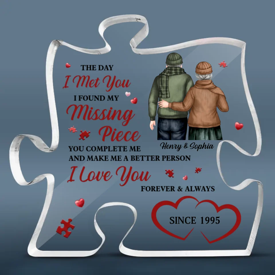 Our Love Grows Stronger With Time - Couple Personalized Custom Puzzle Shaped Acrylic Plaque - Gift For Husband Wife, Anniversary - Image 2