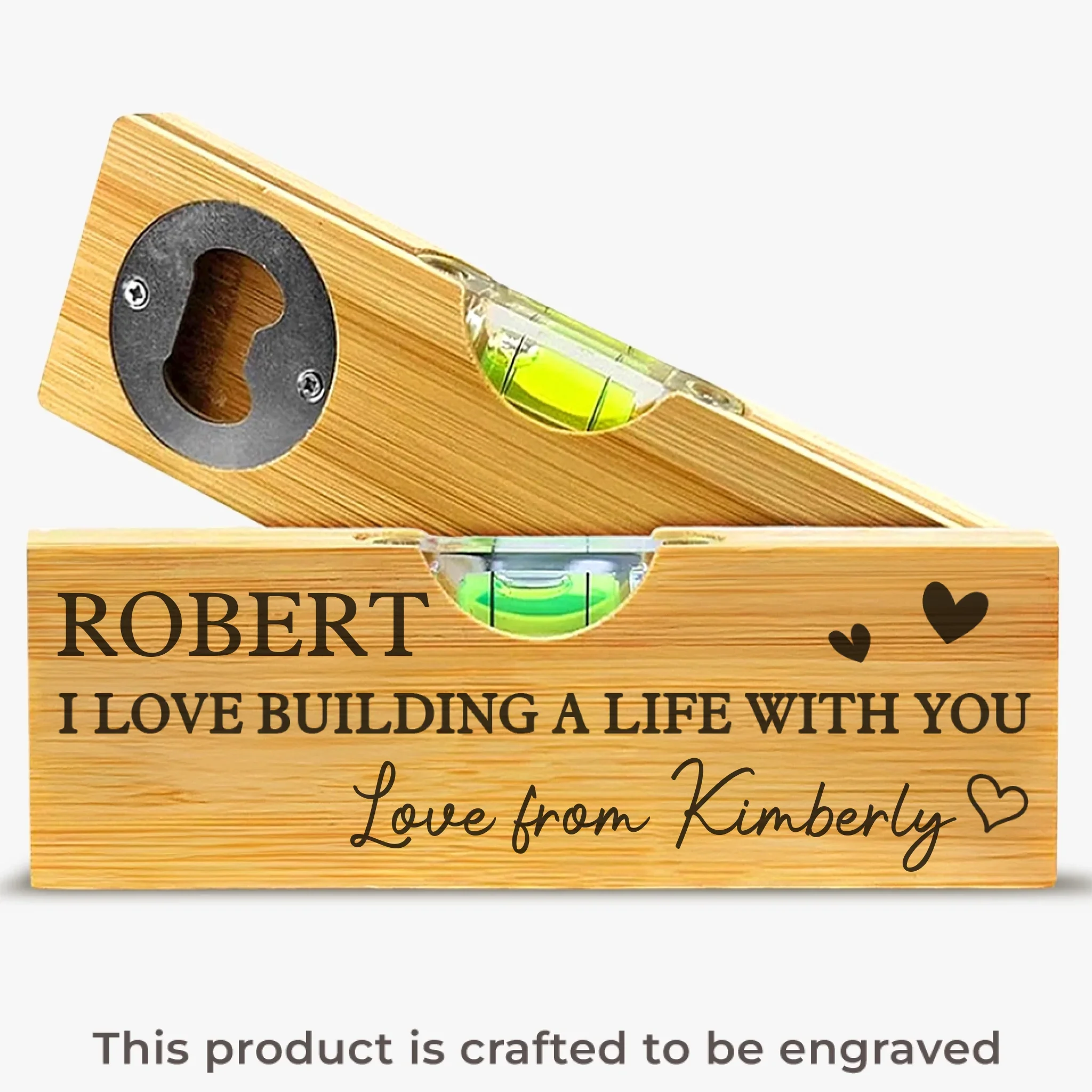 Our Love Is Always Level - Couple Personalized Custom Engraved Wooden Bottle Opener With Built-in Spirit Level - Gift For Husband Wife, Anniversary - Image 2