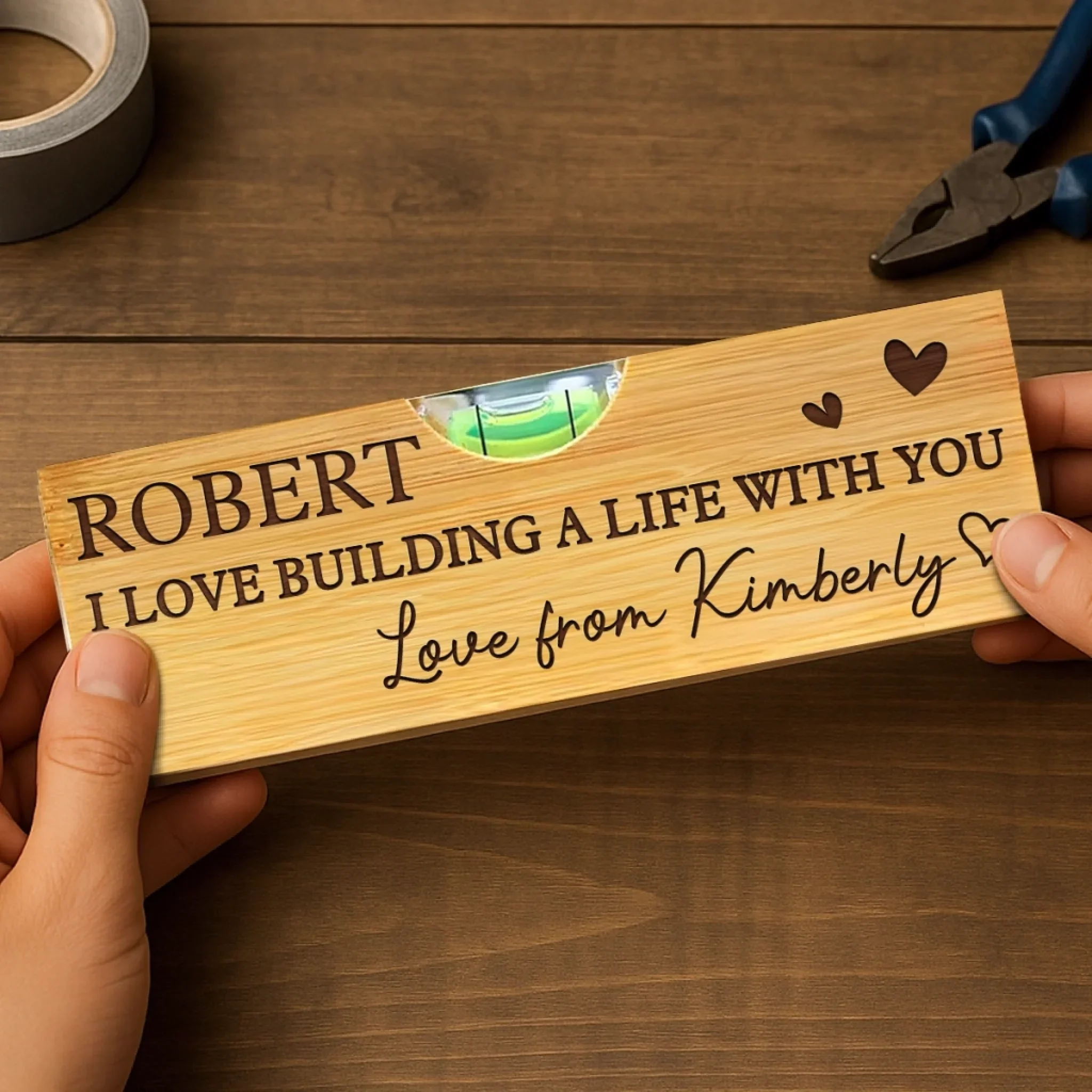 Our Love Is Always Level - Couple Personalized Custom Engraved Wooden Bottle Opener With Built-in Spirit Level - Gift For Husband Wife, Anniversary - Image 3