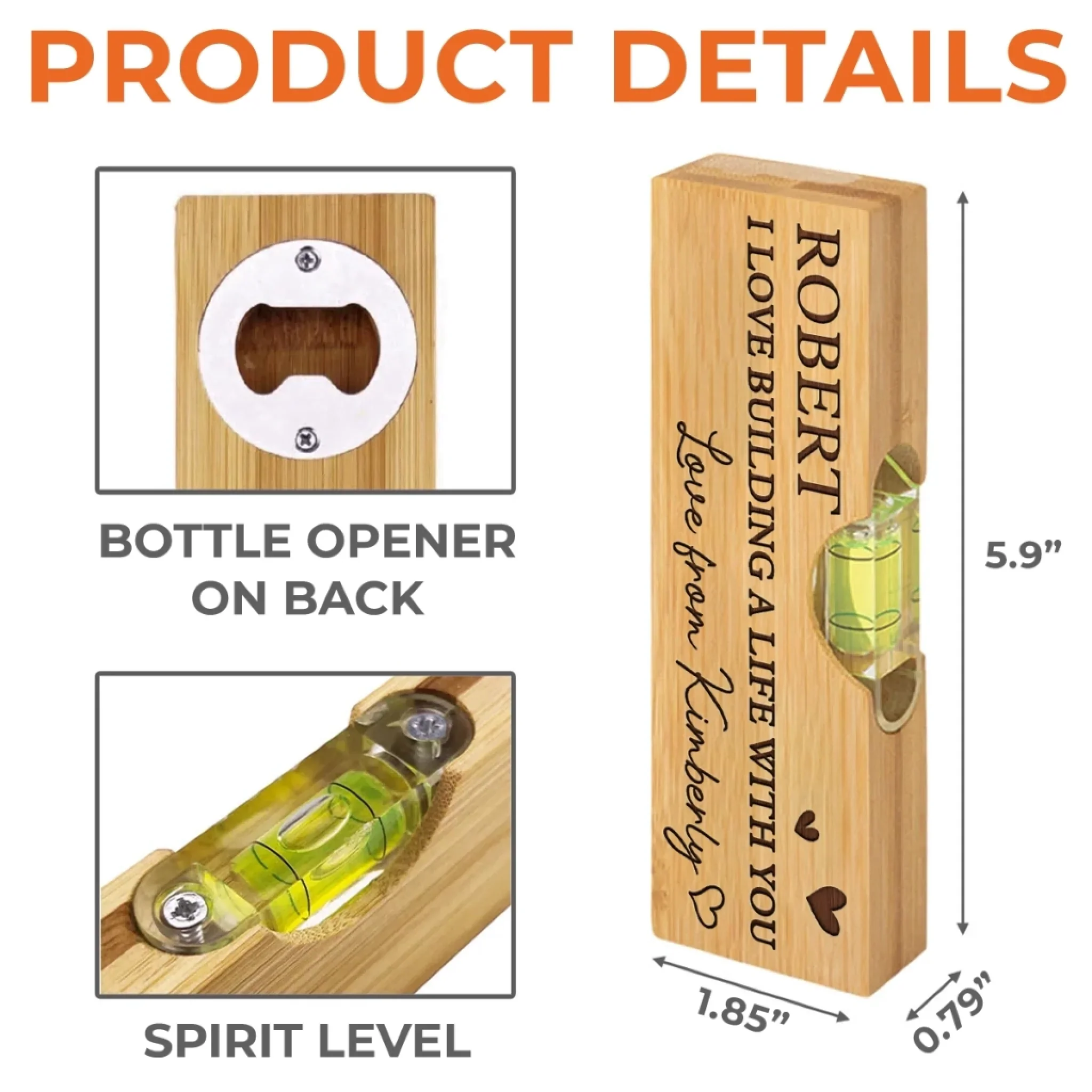 Our Love Is Always Level - Couple Personalized Custom Engraved Wooden Bottle Opener With Built-in Spirit Level - Gift For Husband Wife, Anniversary - Image 6