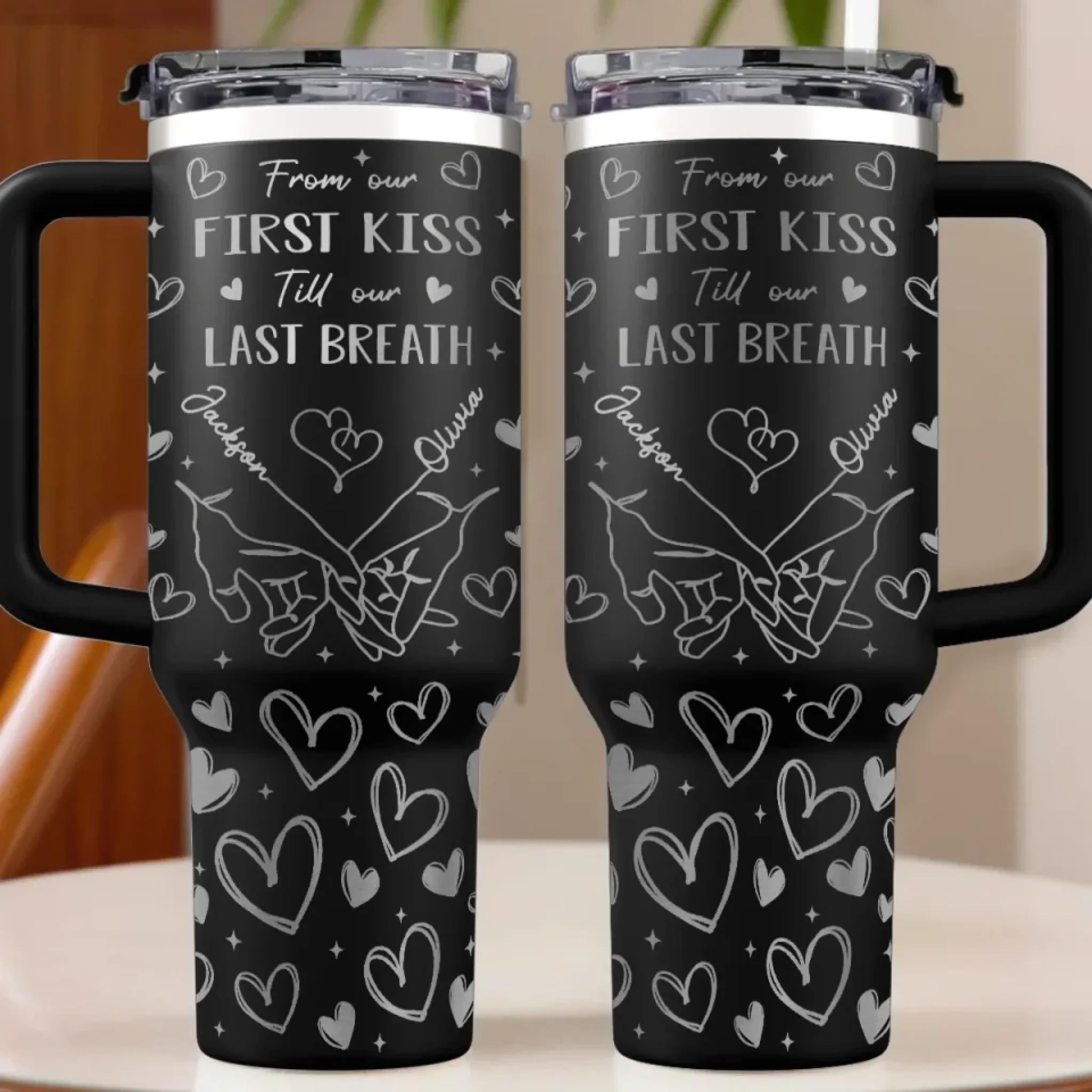 Our Love, Never Ending, Always Strong - Couple Personalized Custom Engraved 40oz Tumbler With Handle - Gift For Husband Wife, Anniversary - Image 4