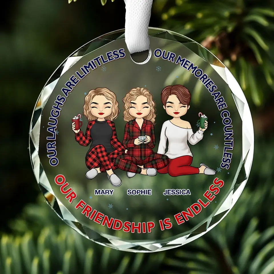 Our Memories Are Countless, Our Friendship Is Endless - Bestie Personalized Custom Circle Glass Ornament - Christmas Gift For Best Friends, BFF, Sisters - Image 5
