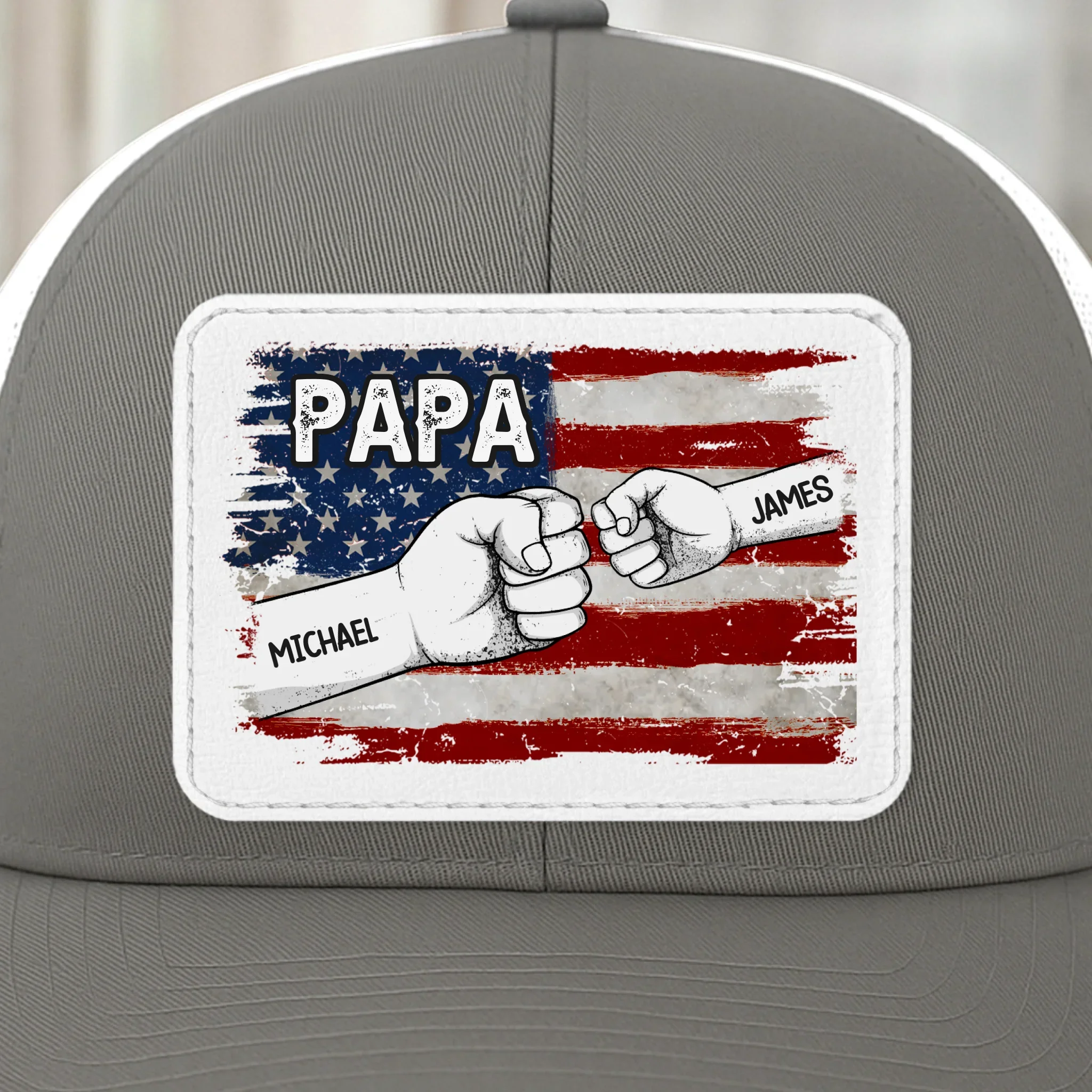 Papa & His Crew - Family Personalized Custom Leather Patch Mesh Cap - 4th Of July, Gift For Dad, Grandpa - Image 2