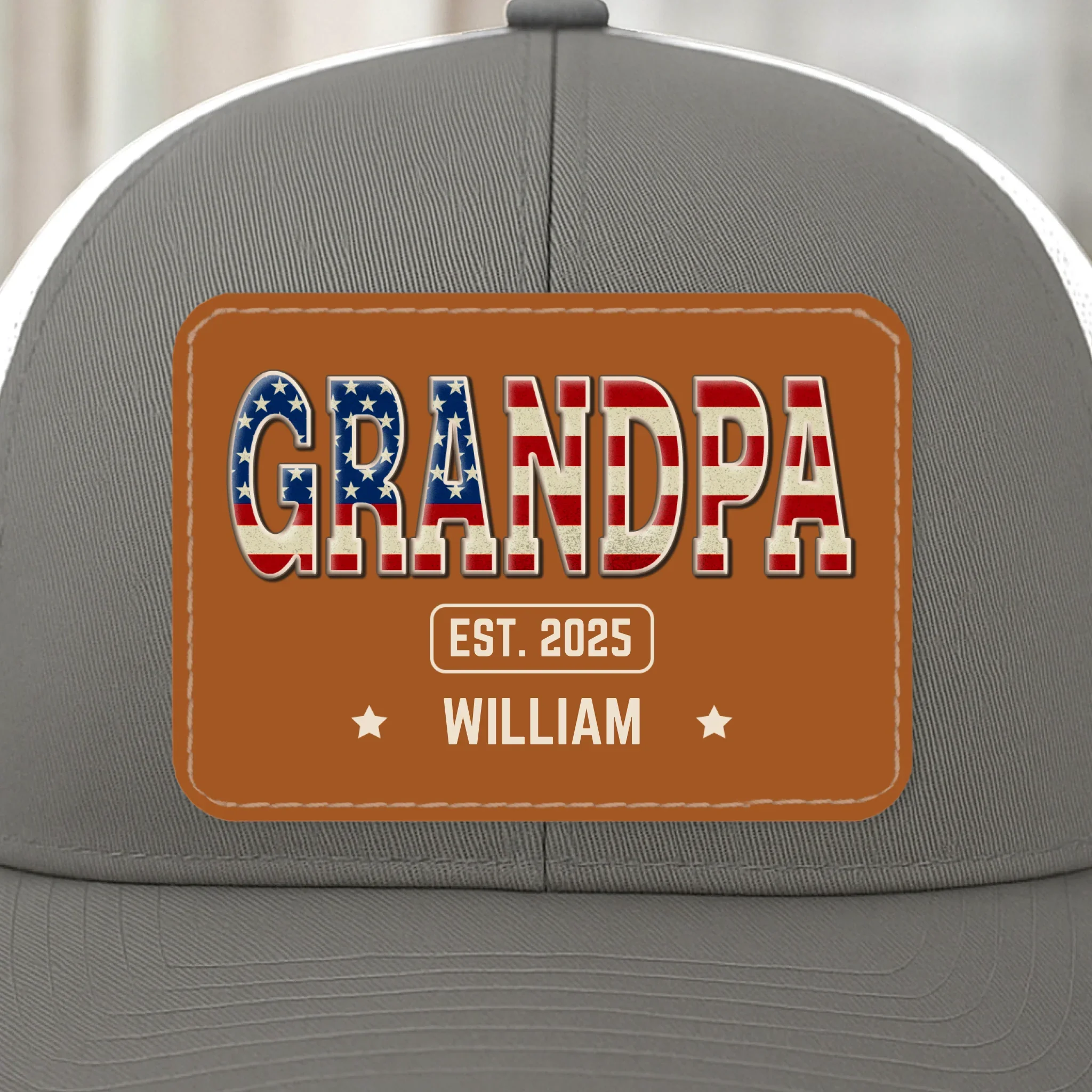 Papa Knows Best - Family Personalized Custom Leather Patch Mesh Cap - 4th Of July, Gift For Dad, Grandpa - Image 2
