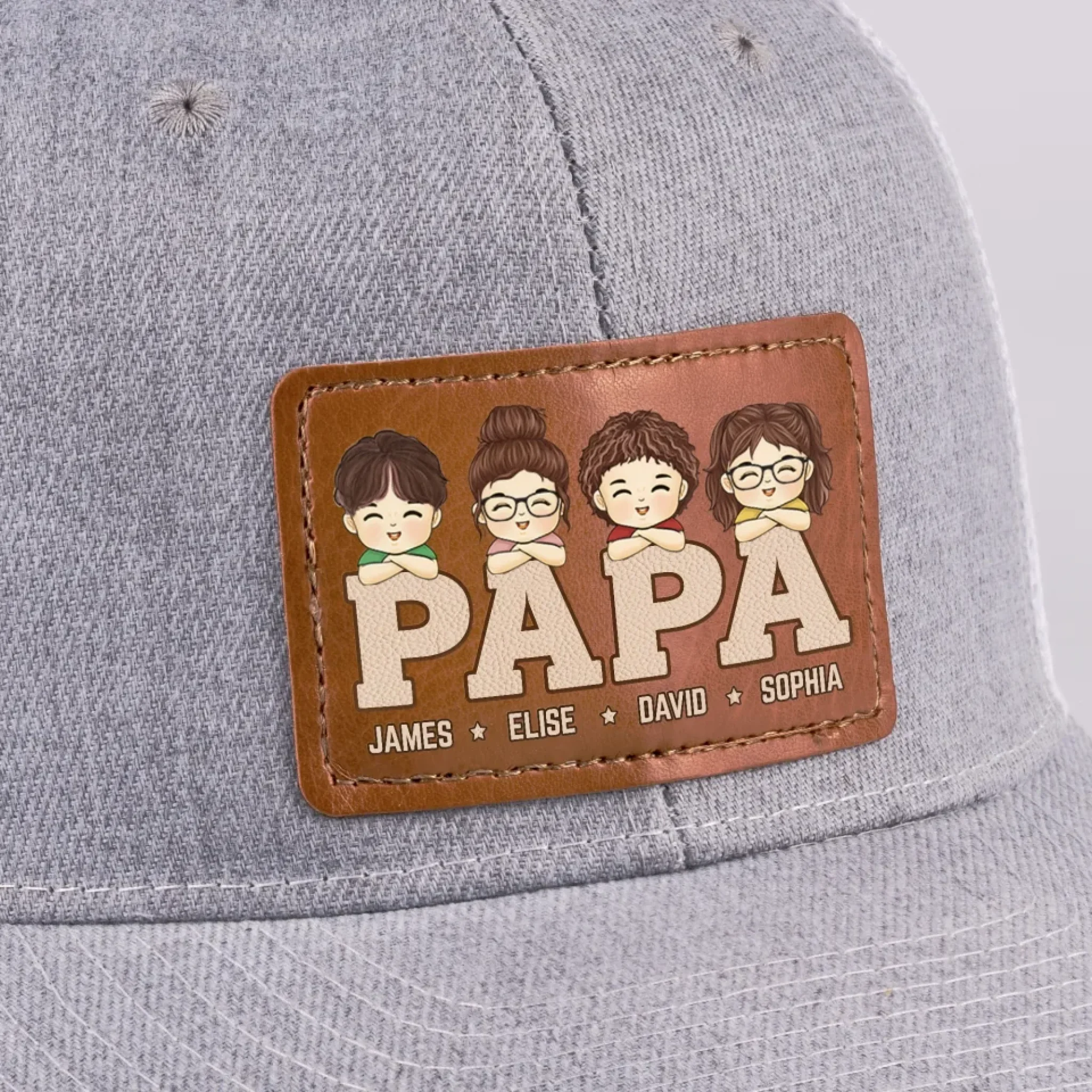 Papa, Loved By His Little Crew - Family Personalized Custom Leather Patch Hat - Father's Day, Gift For Dad, Grandpa - Image 9