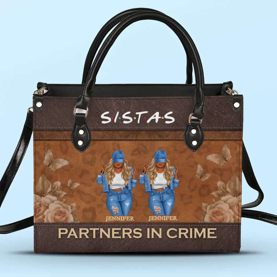 Partners In Crime - Bestie Personalized Custom Leather Handbag - Gift For Best Friends, BFF, Sisters - Image 2