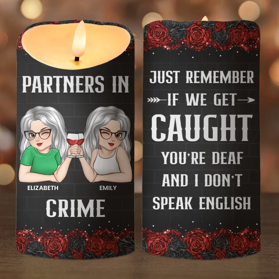 Partners In Crime - Bestie Personalized Custom LED Candle - Christmas Gift For Best Friends, BFF, Sisters - Image 2