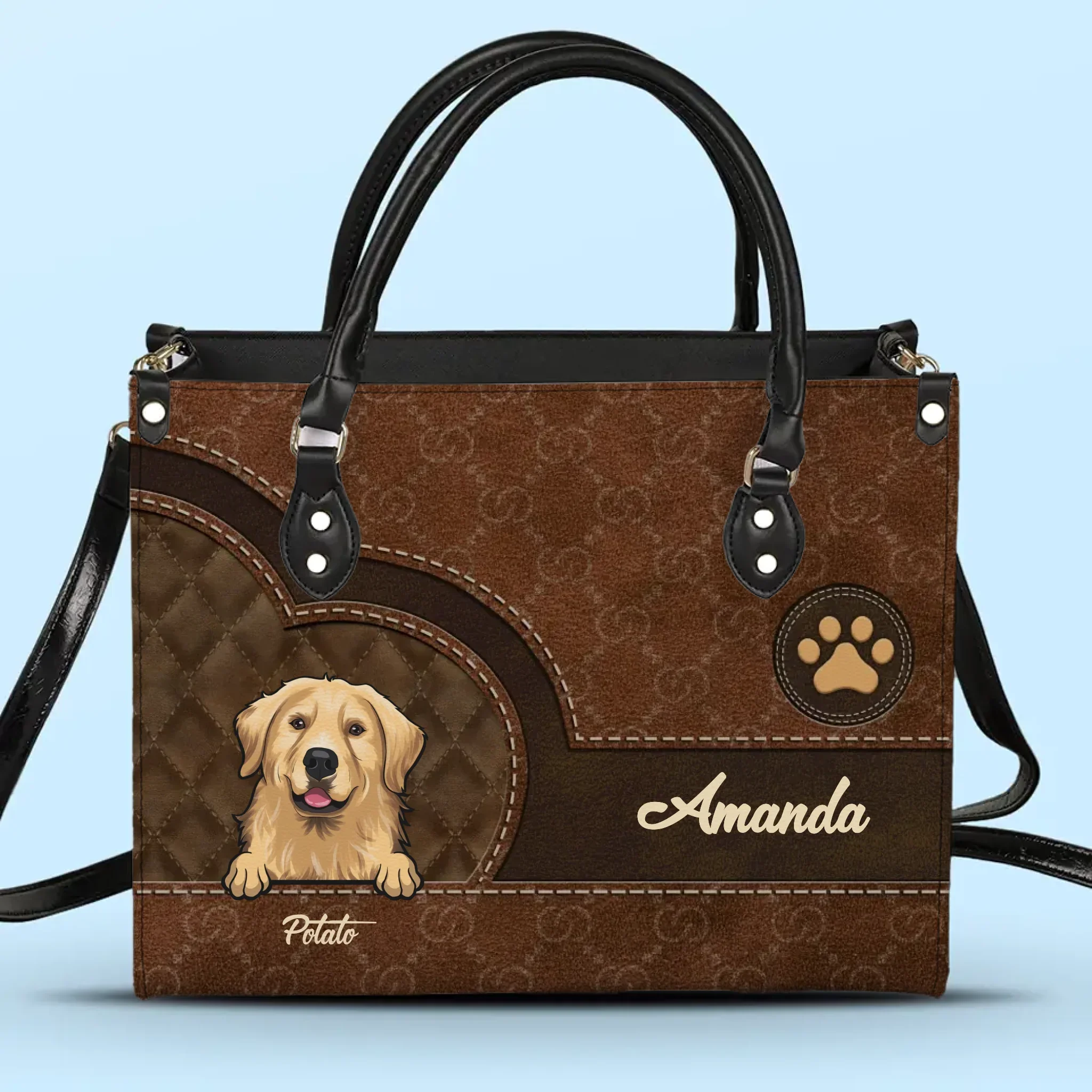 Paws And Hearts Unite - Dog & Cat Personalized Custom Leather Handbag - Gift For Pet Owners, Pet Lovers - Image 2