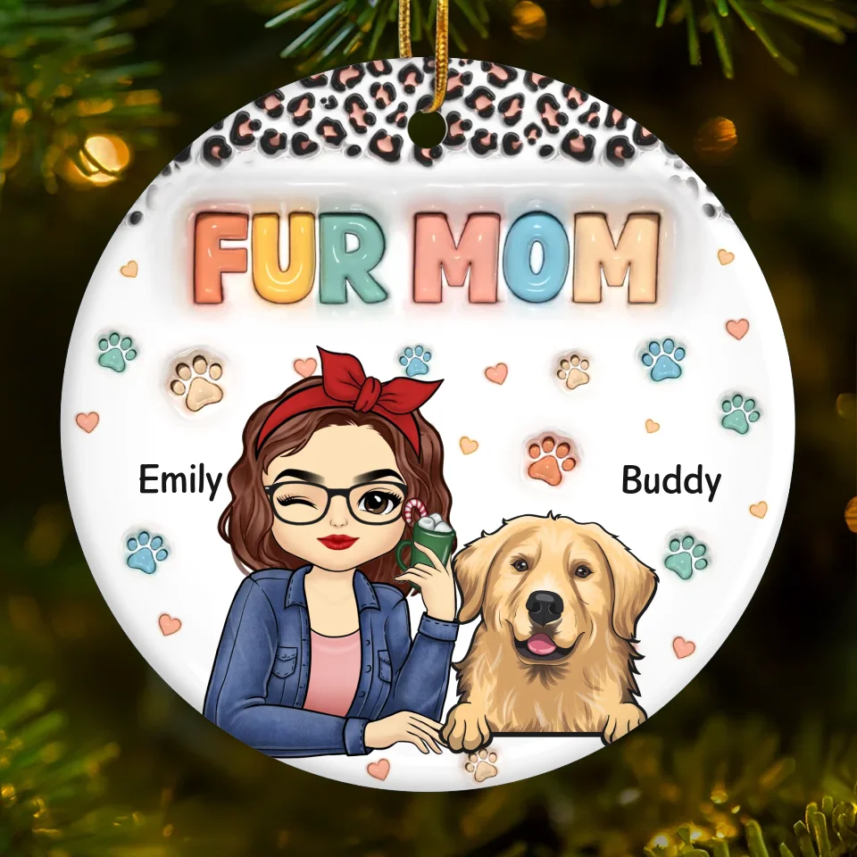 Paws And Joy Make Christmas Bright - Dog & Cat Personalized Custom 3D Inflated Effect Printed Ornament - Ceramic Round Shaped - Christmas Gift For Pet Owners, Pet Lovers - Image 2