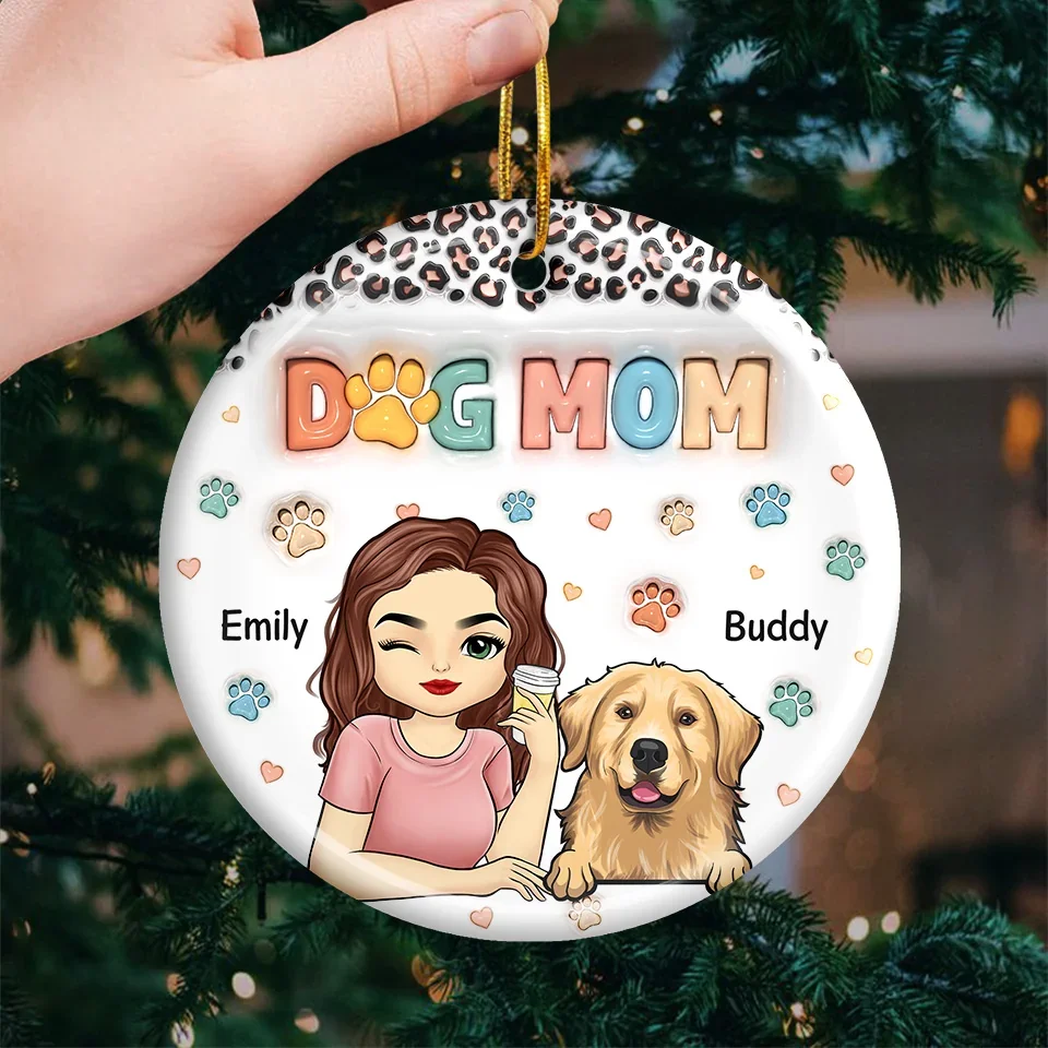 Paws And Joy Make Christmas Bright - Dog & Cat Personalized Custom 3D Inflated Effect Printed Ornament - Ceramic Round Shaped - Christmas Gift For Pet Owners, Pet Lovers - Image 3