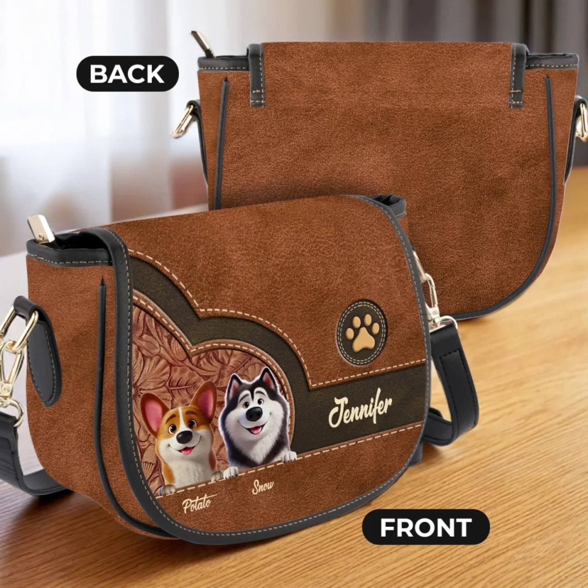 Paws And Reflect Love - Dog Personalized Custom Leather Saddle Bag - Gift For Pet Owners, Pet Lovers - Image 3