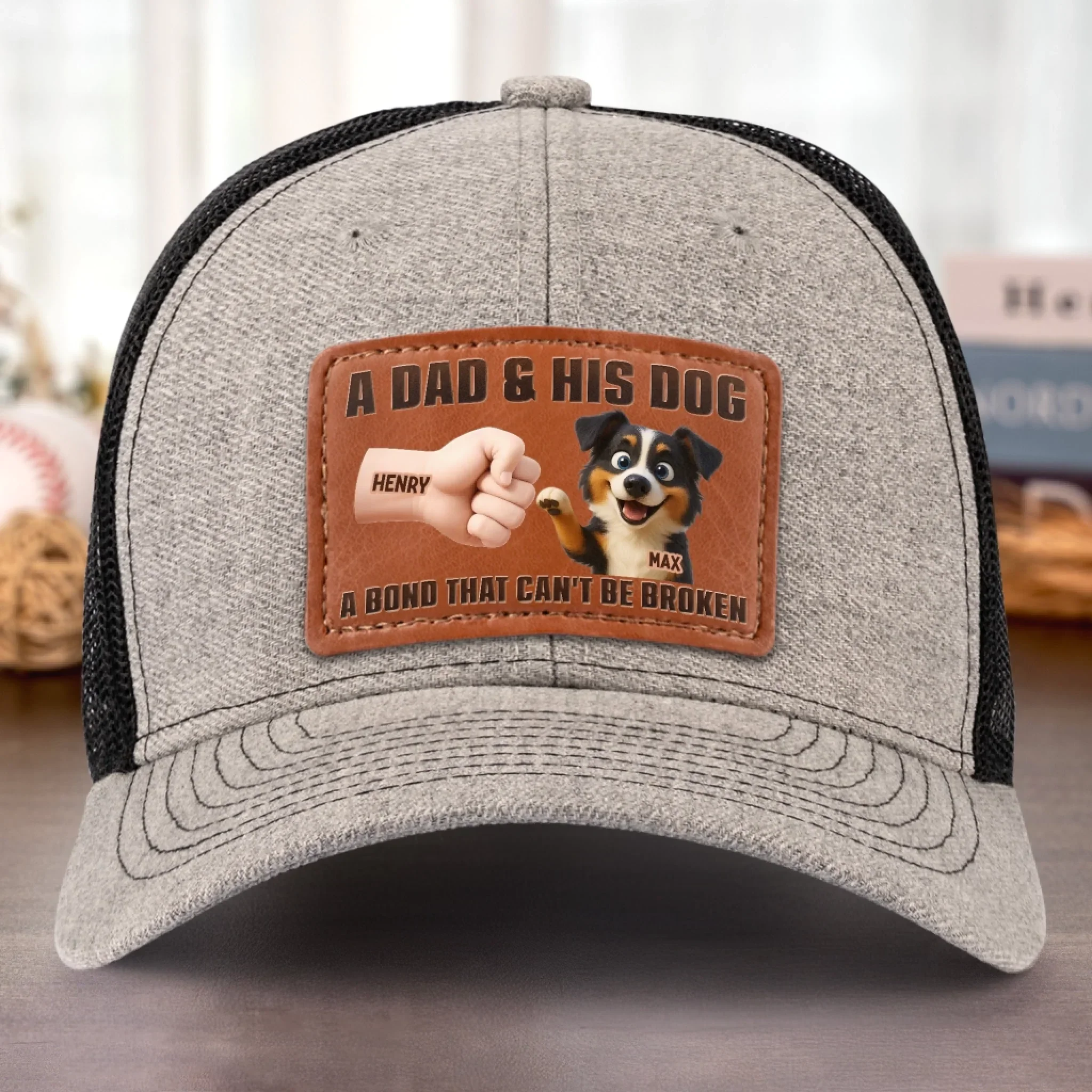 Paws Down, Best Dad Ever - Dog Personalized Custom Leather Patch Hat - Father's Day, Gift For Pet Owners, Pet Lovers - Image 5