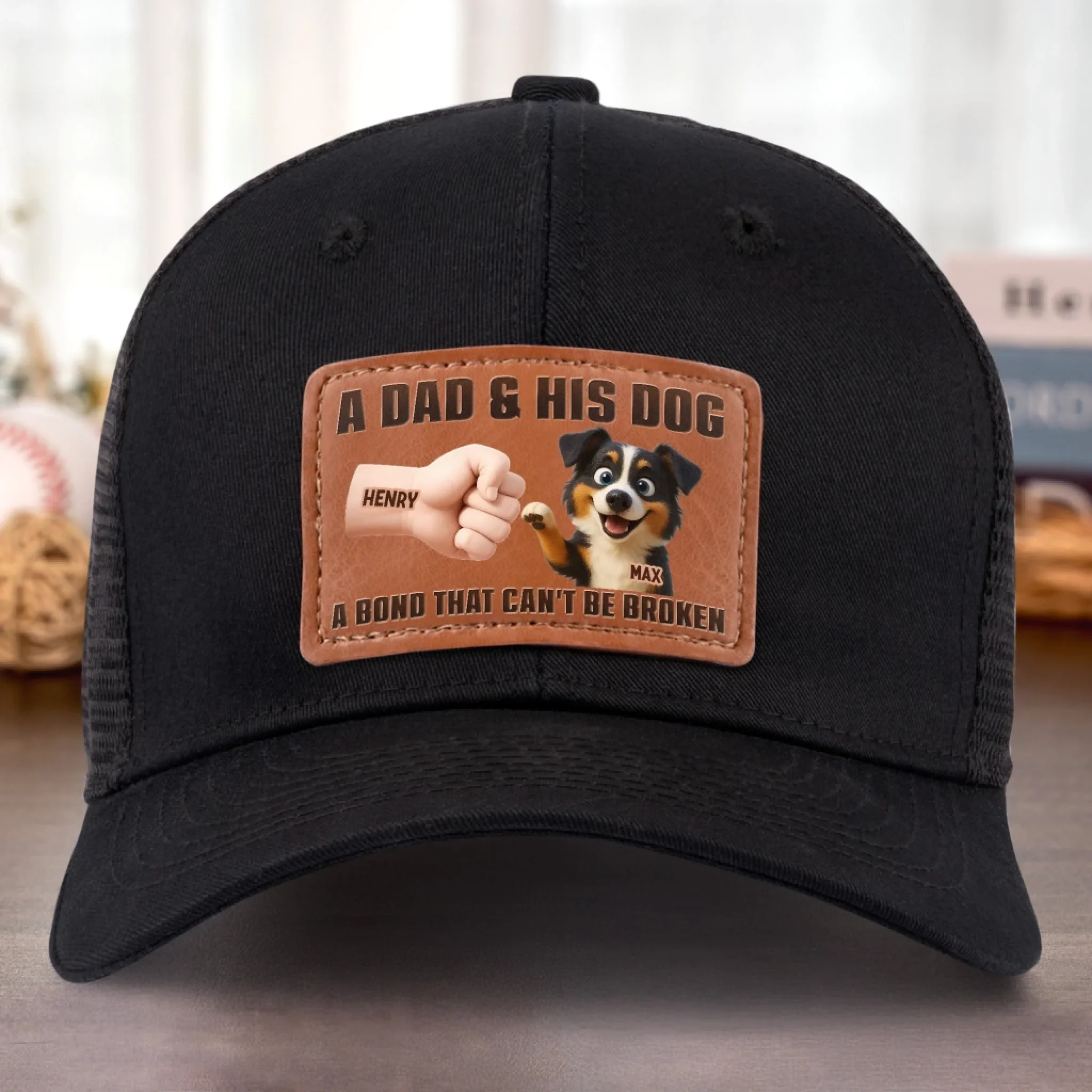 Paws Down, Best Dad Ever - Dog Personalized Custom Leather Patch Hat - Father's Day, Gift For Pet Owners, Pet Lovers - Image 6