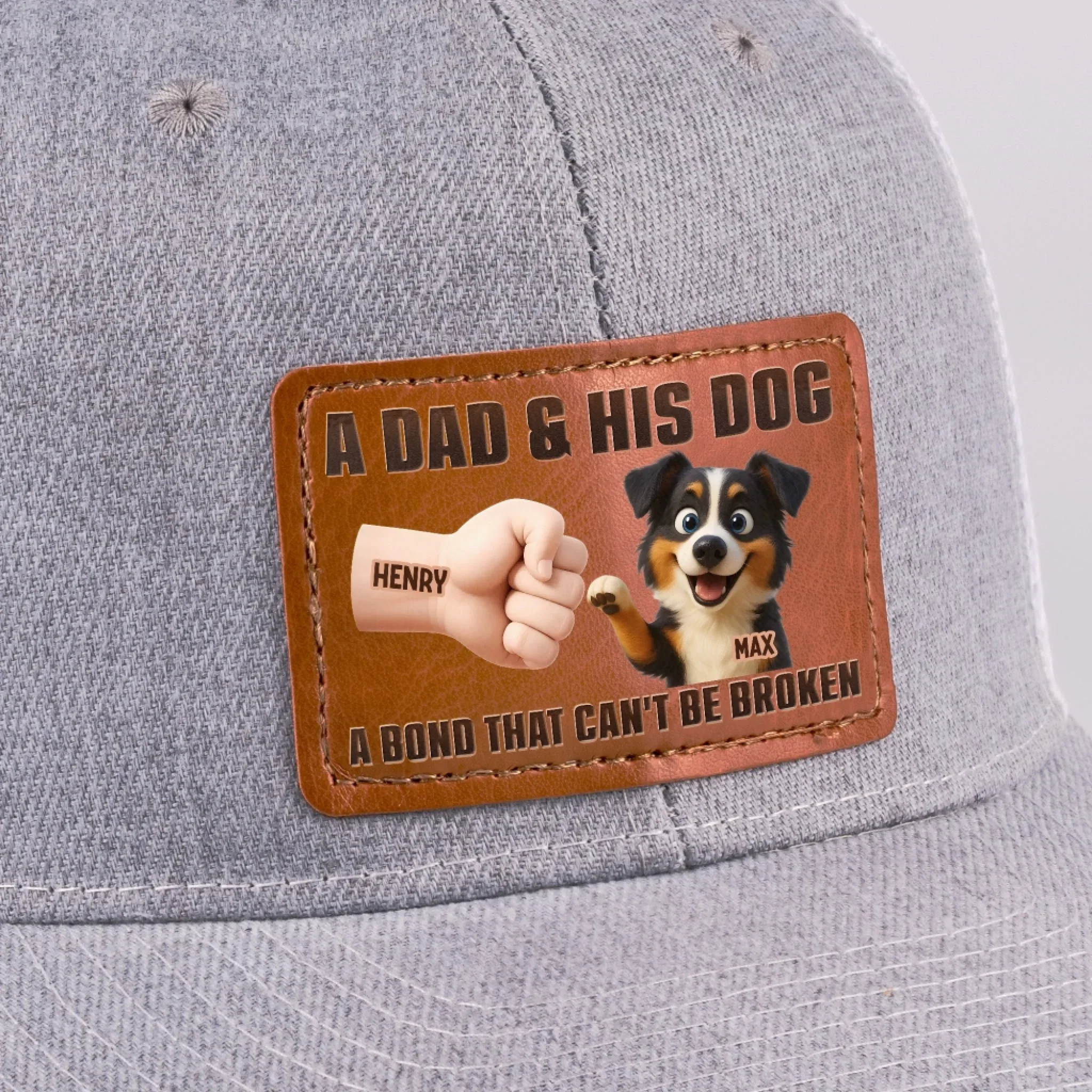 Paws Down, Best Dad Ever - Dog Personalized Custom Leather Patch Hat - Father's Day, Gift For Pet Owners, Pet Lovers - Image 9