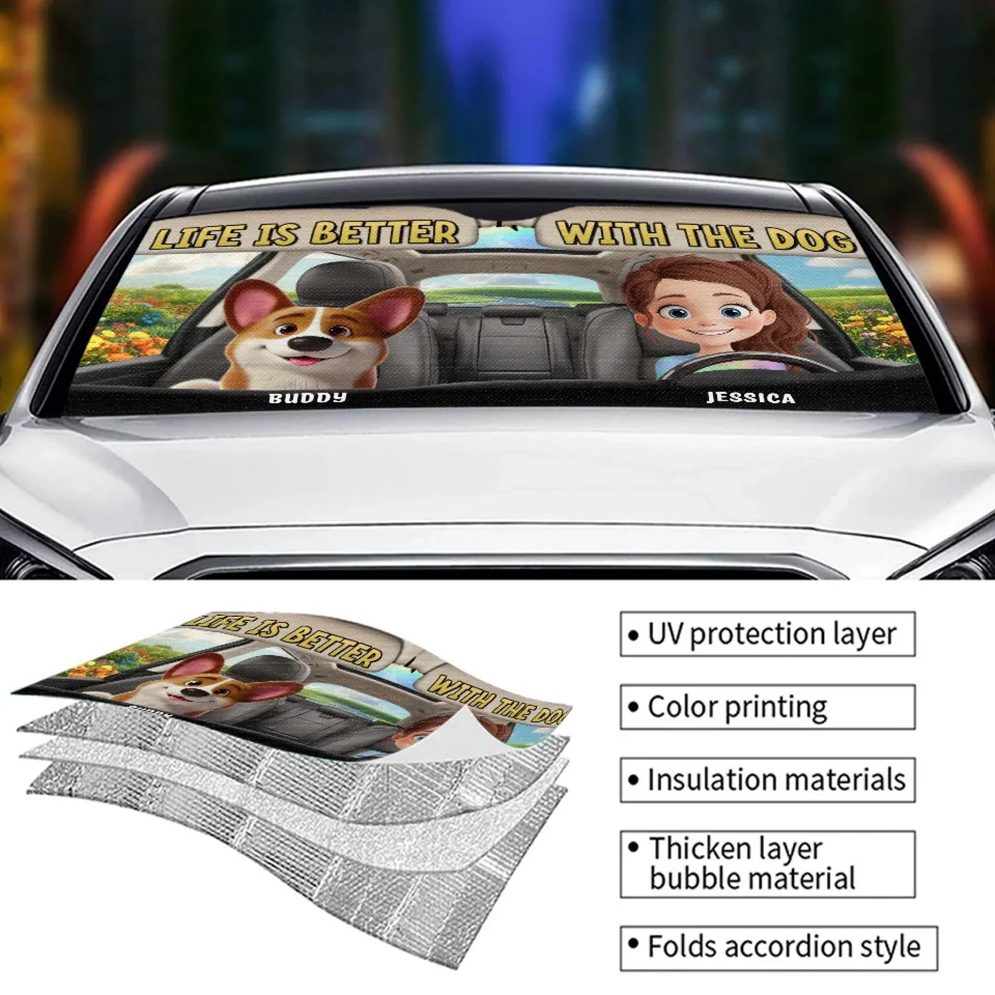 Paws & Drive, The Perfect Ride - Dog Personalized Custom Auto Windshield Sunshade, Car Window Protector - Gift For Pet Owners, Pet Lovers - Image 4