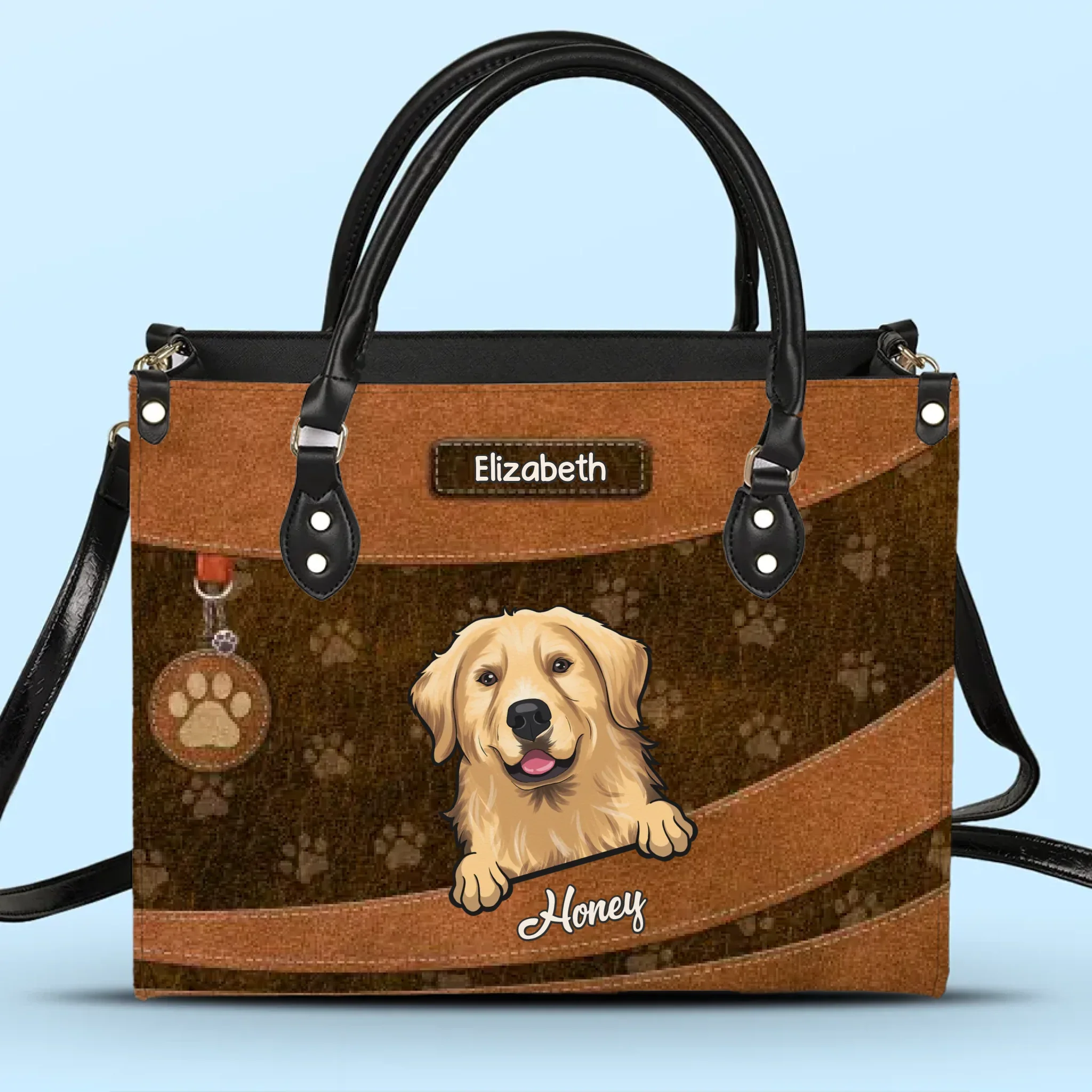 Paws, Love, And Happiness - Dog & Cat Personalized Custom Leather Handbag - Gift For Pet Owners, Pet Lovers - Image 2