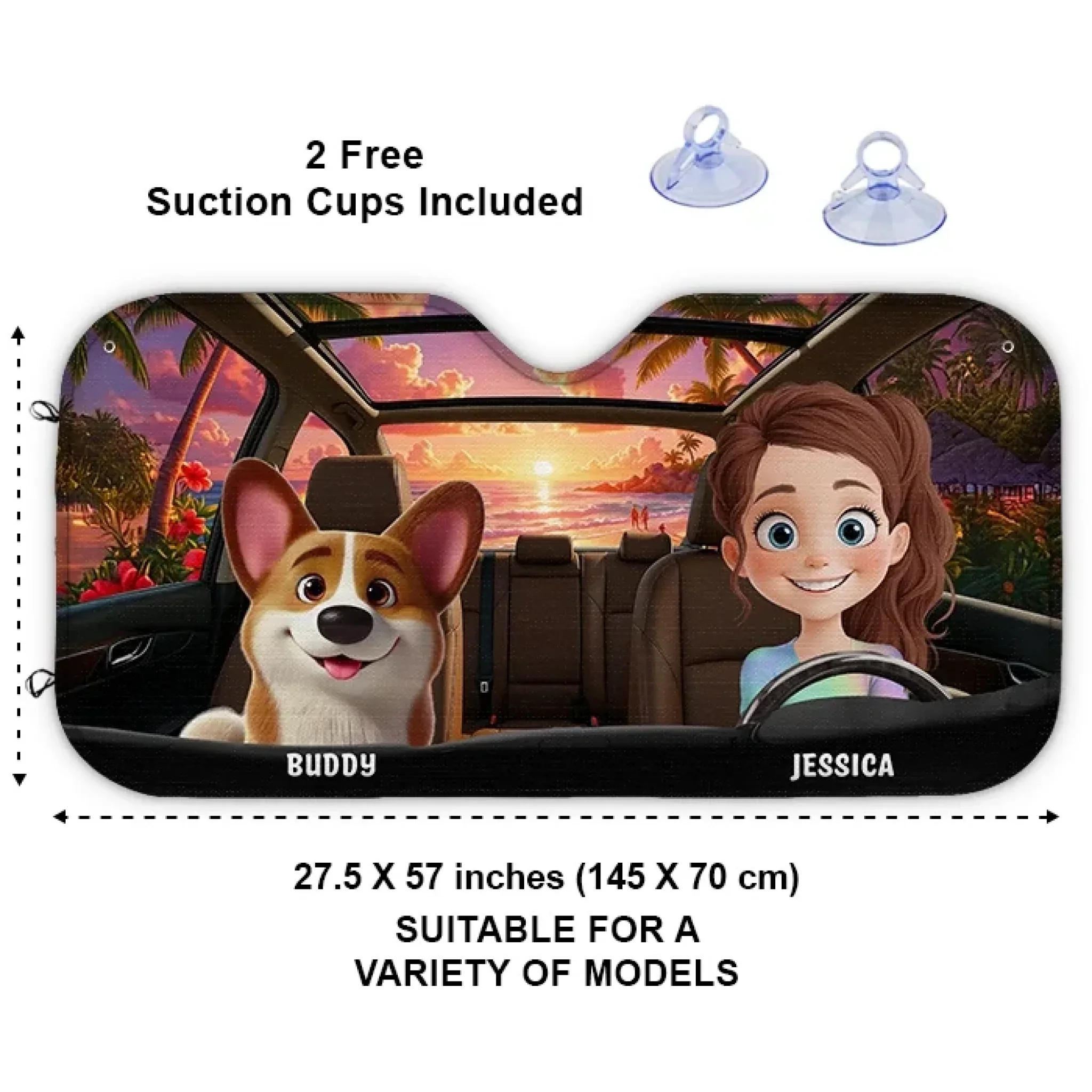 Paws On Board, Fun Ahead - Dog & Cat Personalized Custom Auto Windshield Sunshade, Car Window Protector - Mother's Day, Gift For Pet Owners, Pet Lovers - Image 3