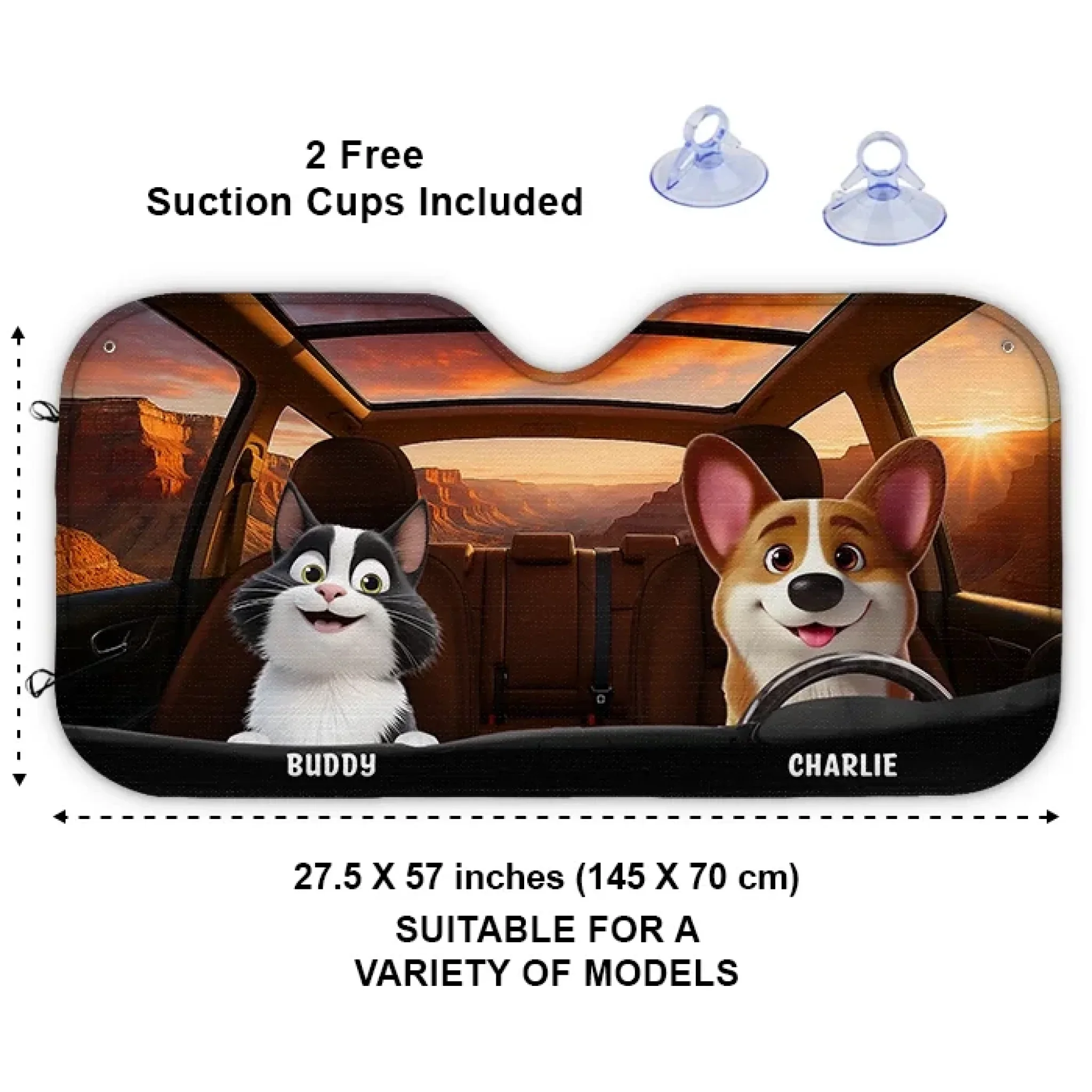 Paws On The Wheel, Tails On The Move - Dog & Cat Personalized Custom Auto Windshield Sunshade, Car Window Protector - Gift For Pet Owners, Pet Lovers - Image 3